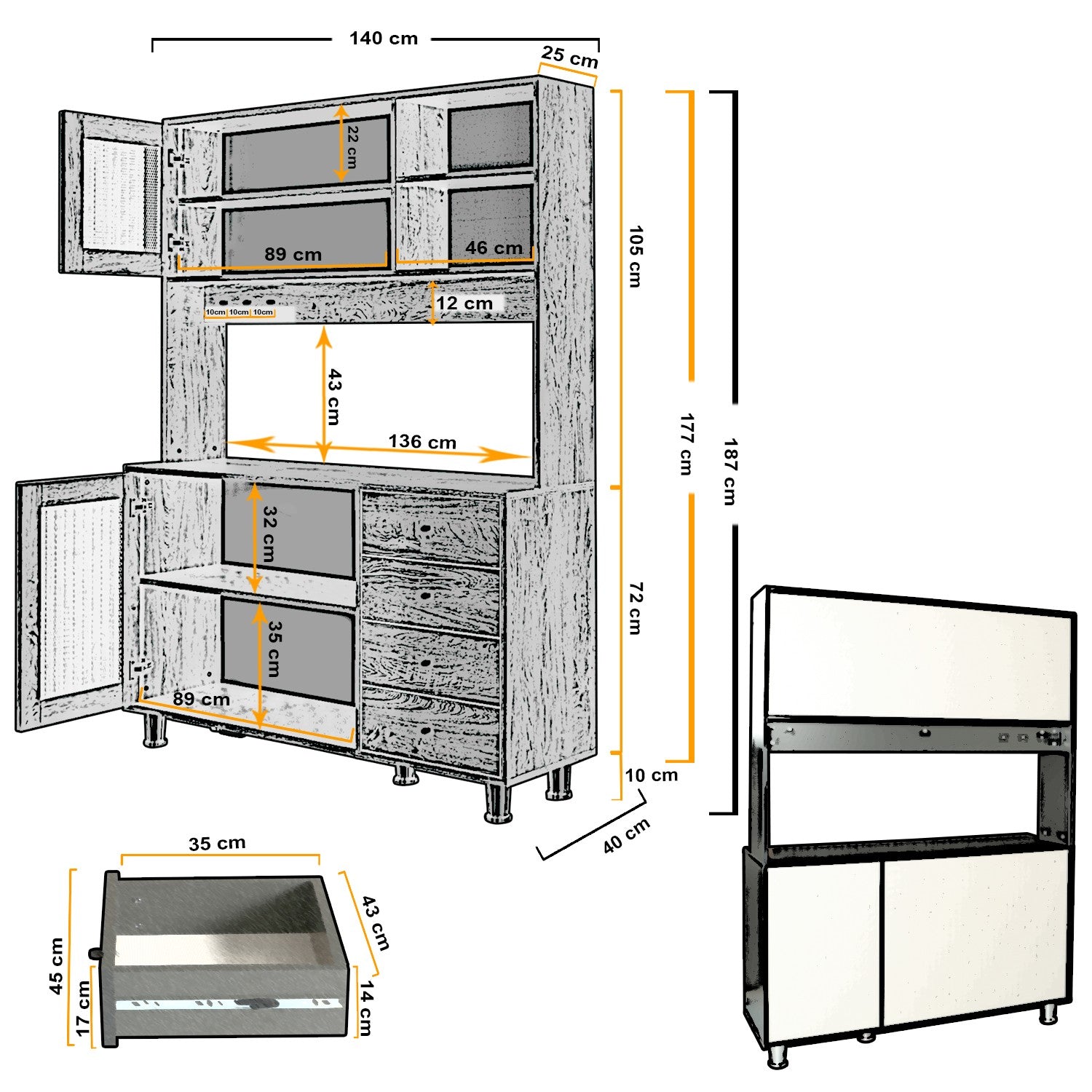 Armário multiuso – 140 cm x 187 cm x 40 cm – Antracite – Aglomerado