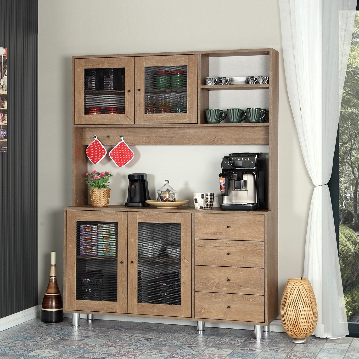 Armário multiuso – 140 cm x 187 cm x 40 cm – Carvalho Caucasiano – Aglomerado