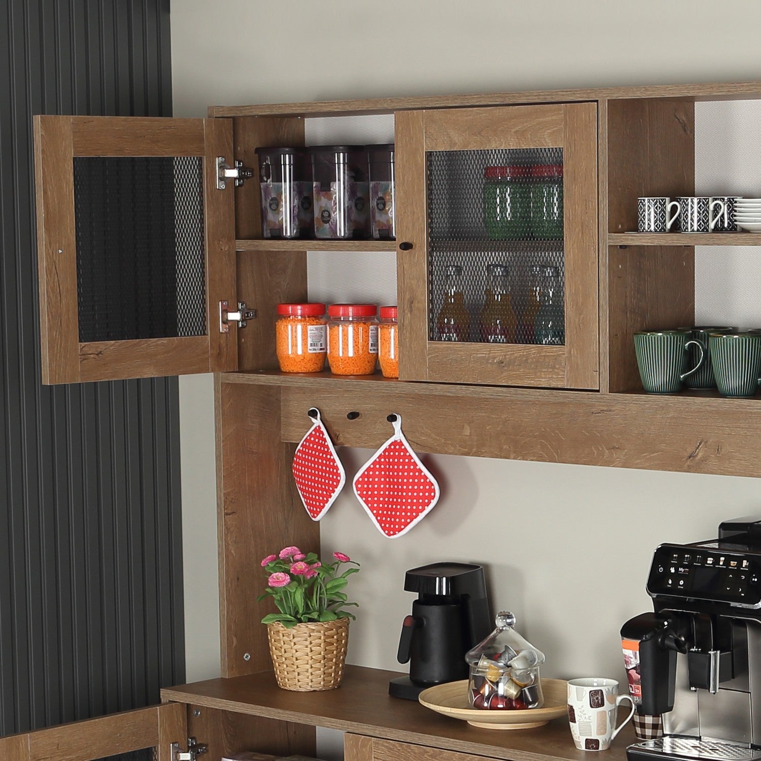 Armário multiuso – 140 cm x 187 cm x 40 cm – Carvalho Caucasiano – Aglomerado