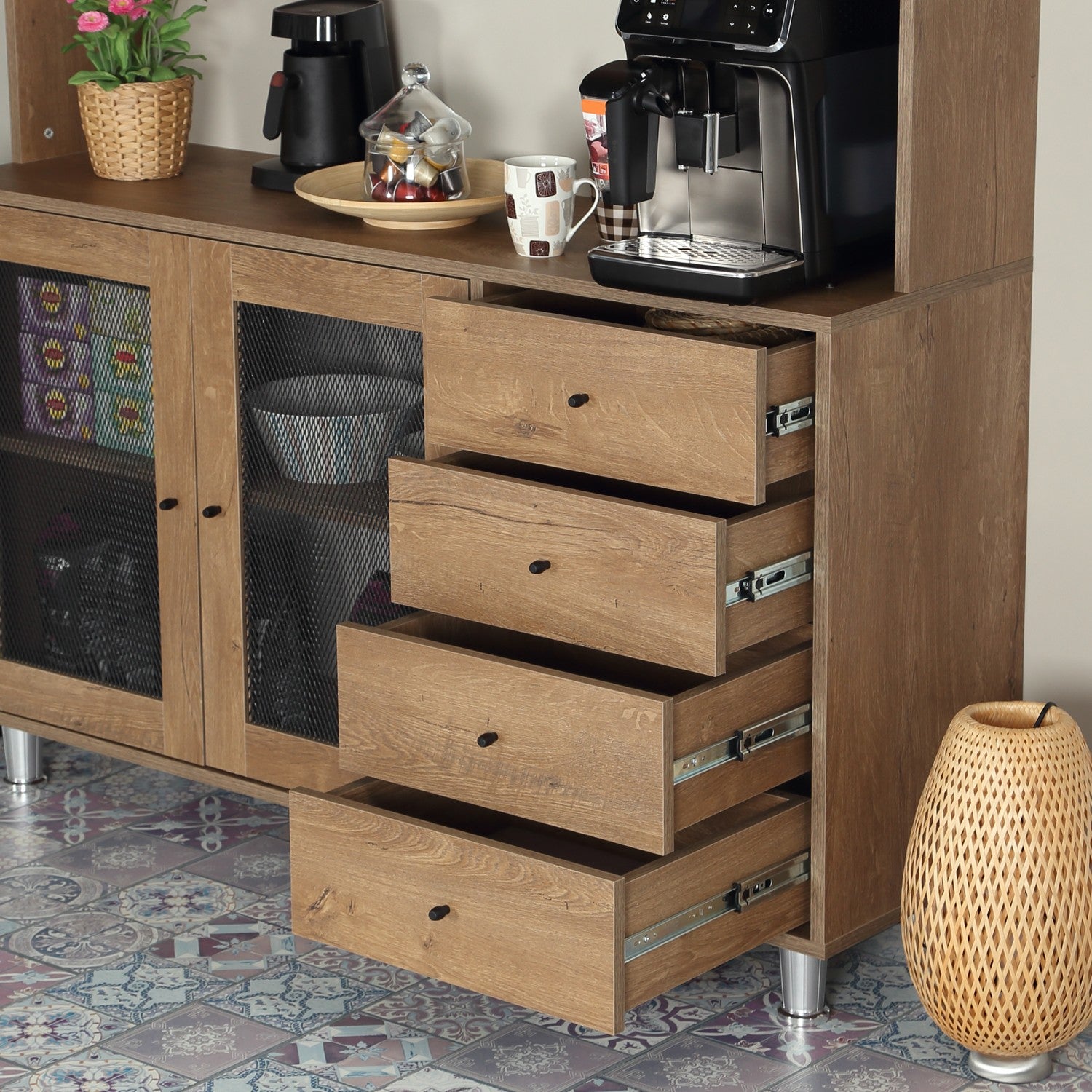 Armário multiuso – 140 cm x 187 cm x 40 cm – Carvalho Caucasiano – Aglomerado