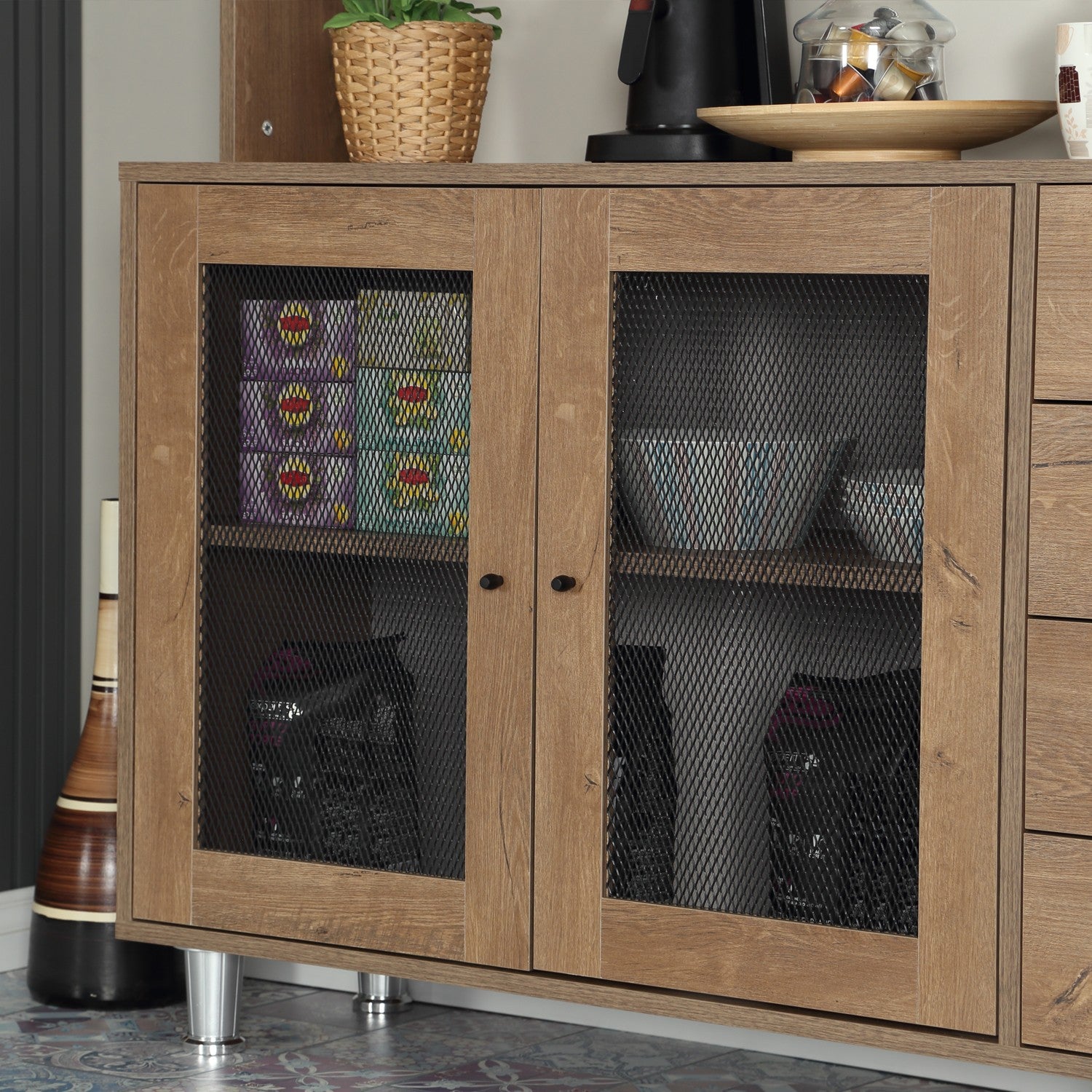 Armário multiuso – 140 cm x 187 cm x 40 cm – Carvalho Caucasiano – Aglomerado