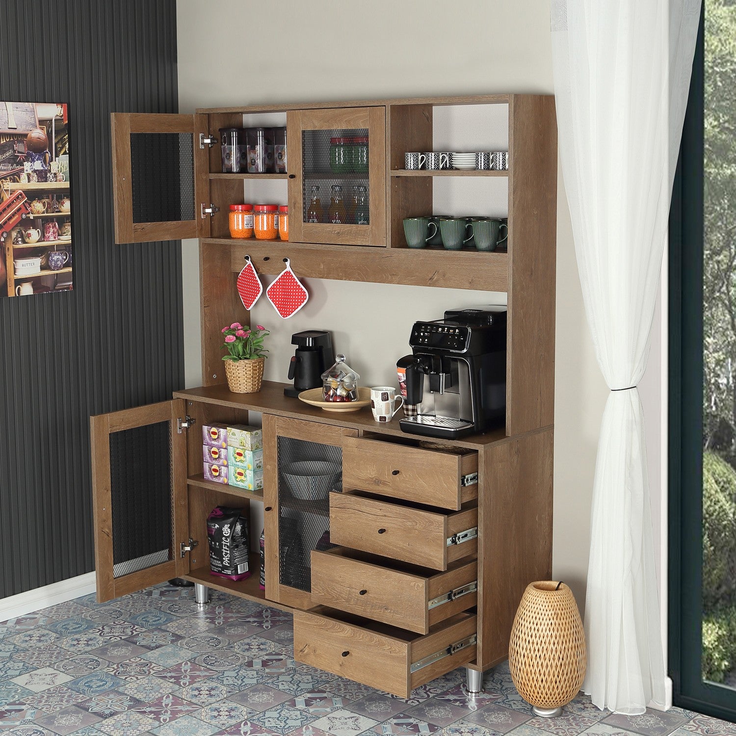 Armário multiuso – 140 cm x 187 cm x 40 cm – Carvalho Caucasiano – Aglomerado