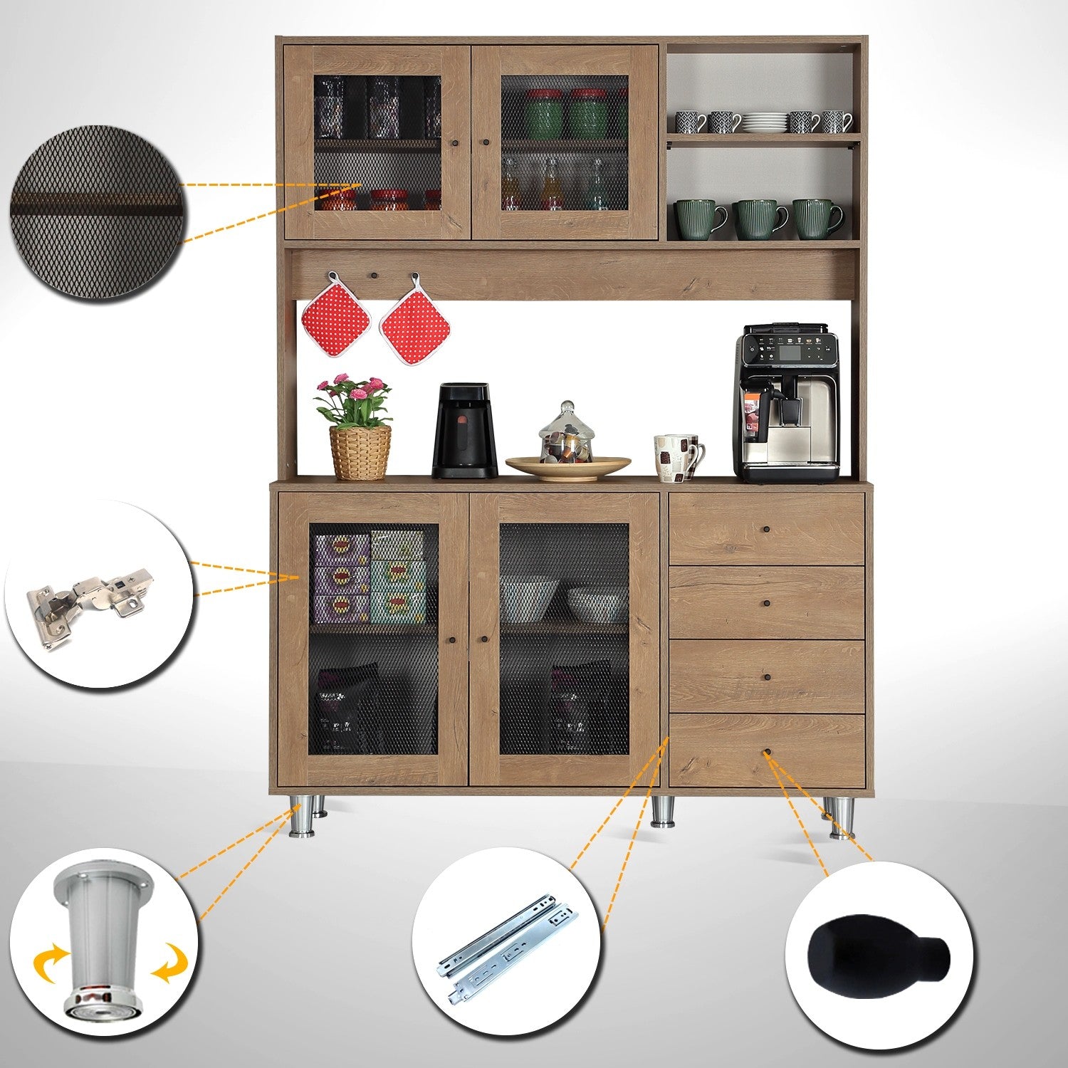 Armário multiuso – 140 cm x 187 cm x 40 cm – Carvalho Caucasiano – Aglomerado