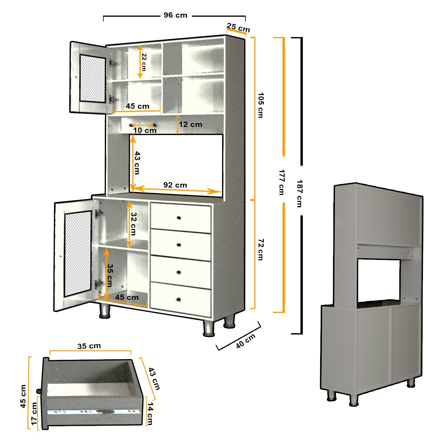Armário multiuso – 96 cm x 187 cm x 40 cm – Branco – Aglomerado