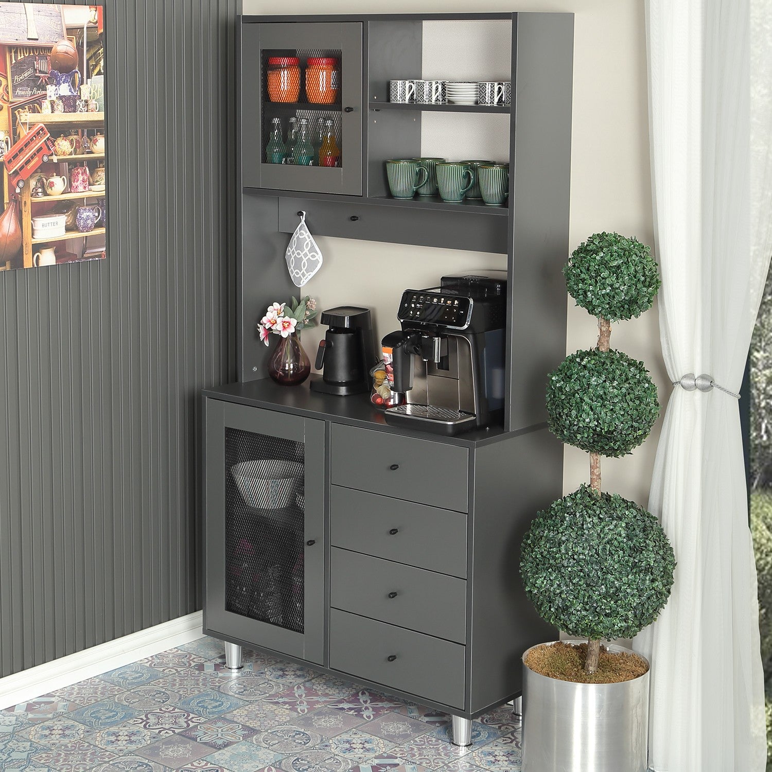 Armário multiusos – 96 cm x 187 cm x 40 cm – Antracite – Aglomerado