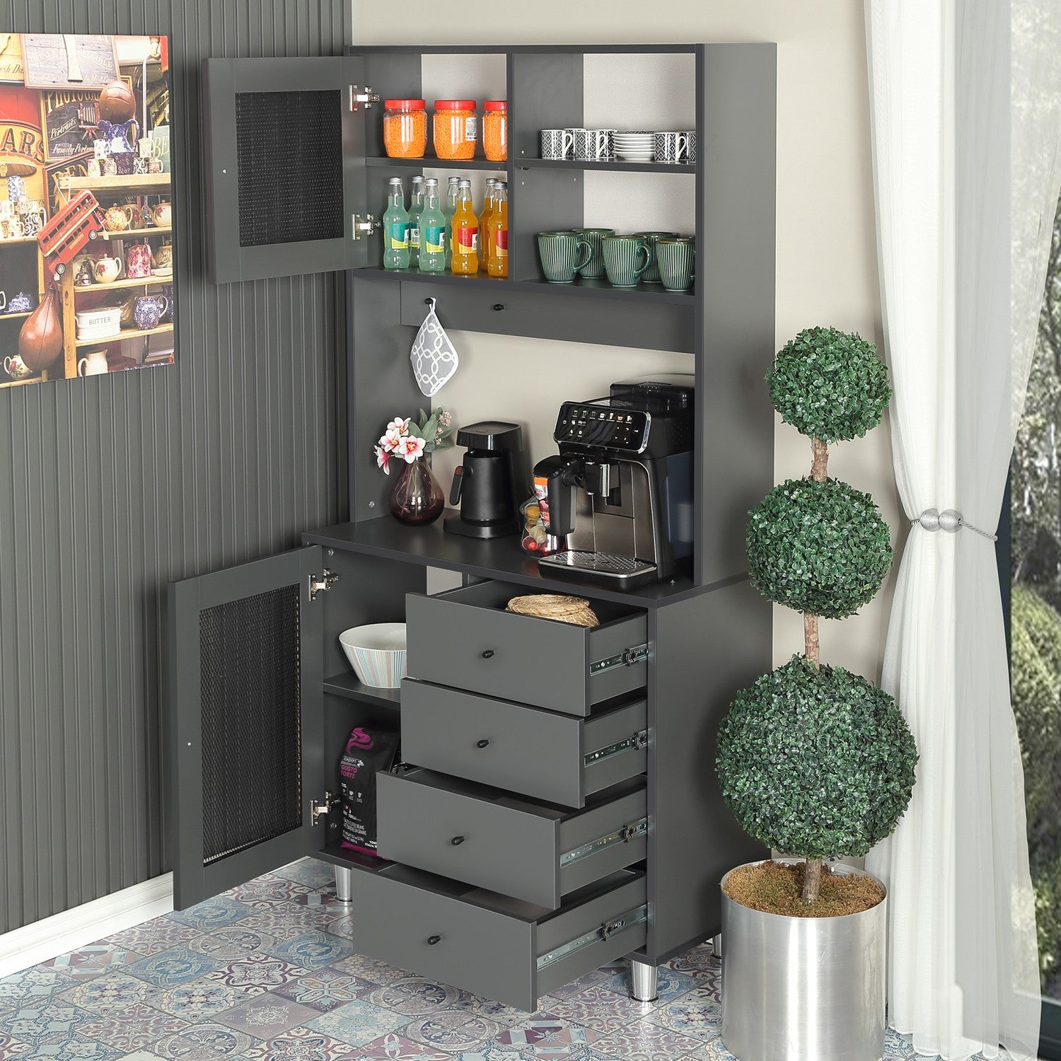 Armário multiusos – 96 cm x 187 cm x 40 cm – Antracite – Aglomerado