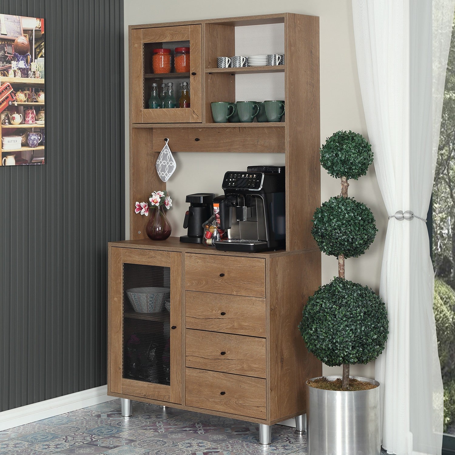 Armário multifuncional – 96 cm x 187 cm x 40 cm – Carvalho caucasiano – Aglomerado