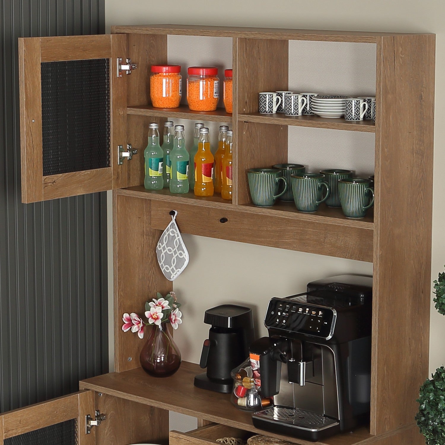 Armário multifuncional – 96 cm x 187 cm x 40 cm – Carvalho caucasiano – Aglomerado