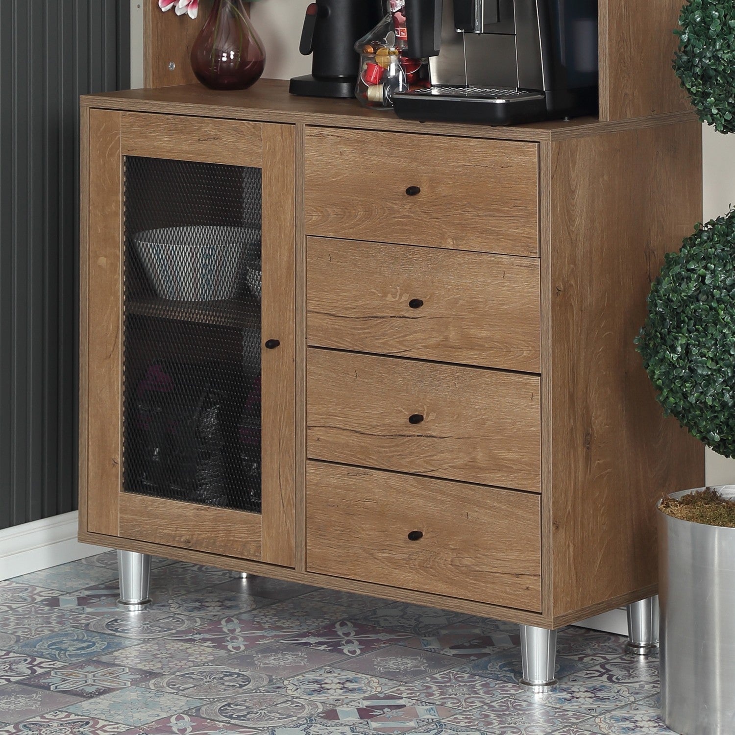 Armário multifuncional – 96 cm x 187 cm x 40 cm – Carvalho caucasiano – Aglomerado