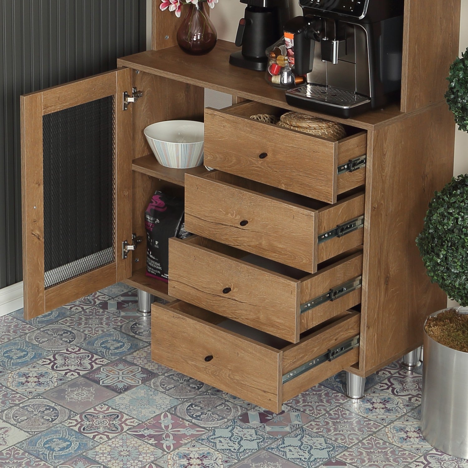 Armário multifuncional – 96 cm x 187 cm x 40 cm – Carvalho caucasiano – Aglomerado