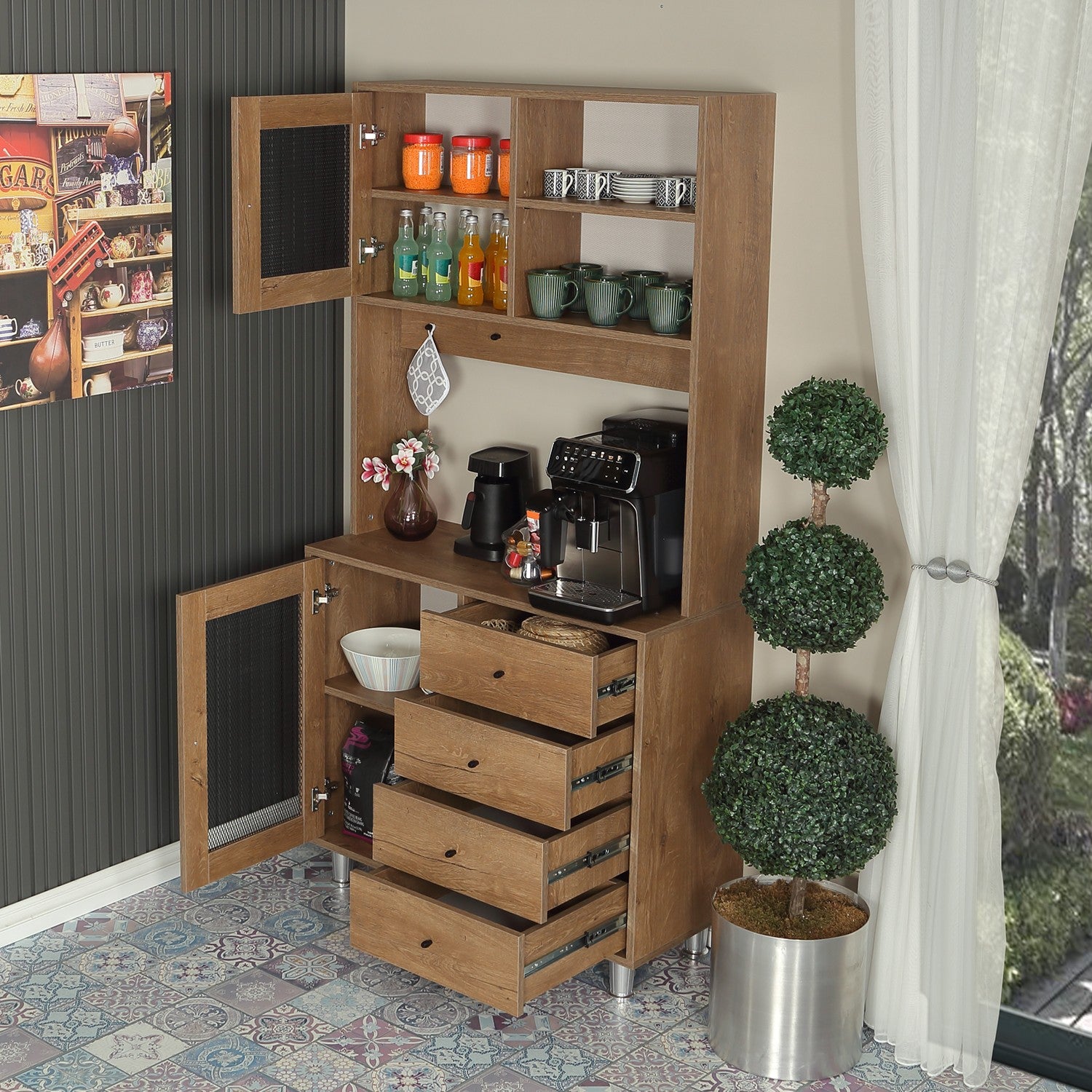 Armário multifuncional – 96 cm x 187 cm x 40 cm – Carvalho caucasiano – Aglomerado