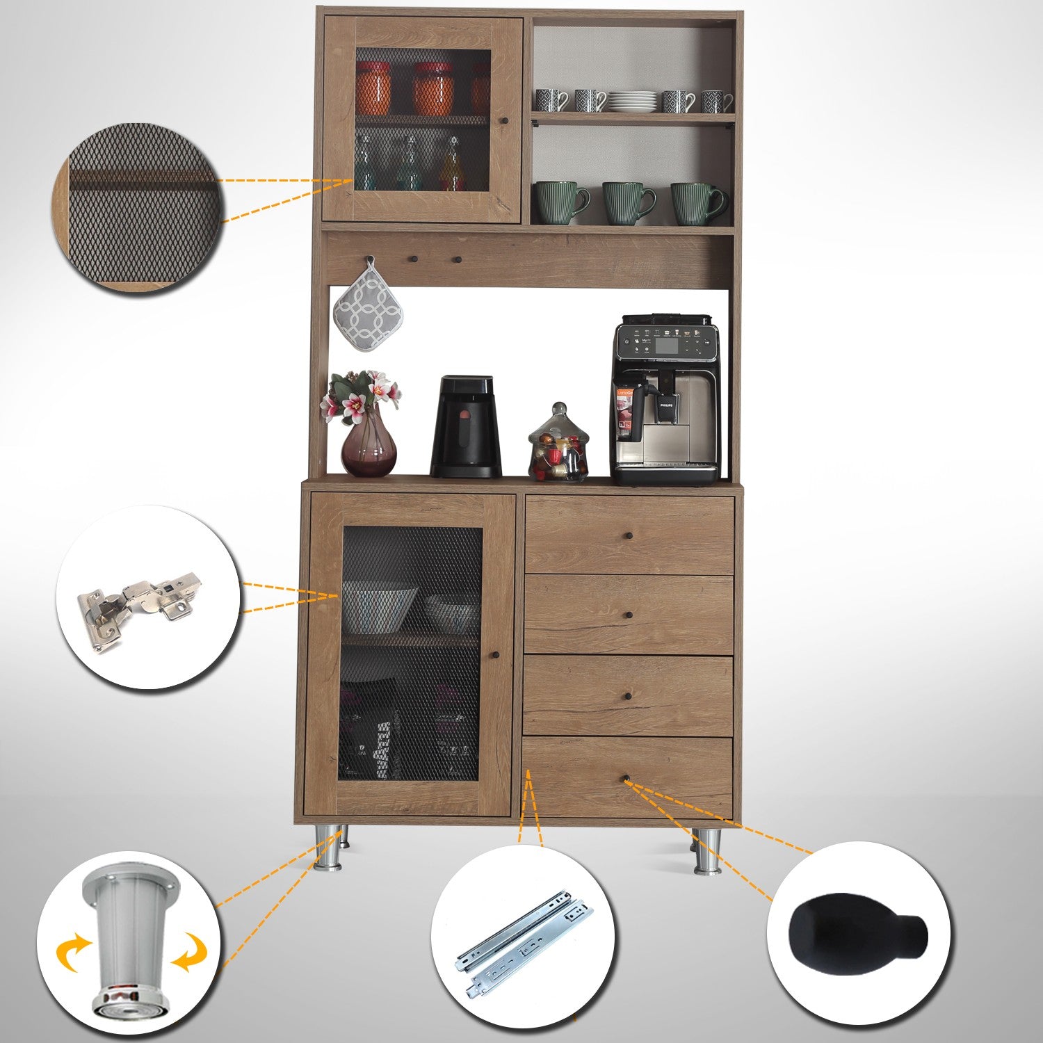 Armário multifuncional – 96 cm x 187 cm x 40 cm – Carvalho caucasiano – Aglomerado