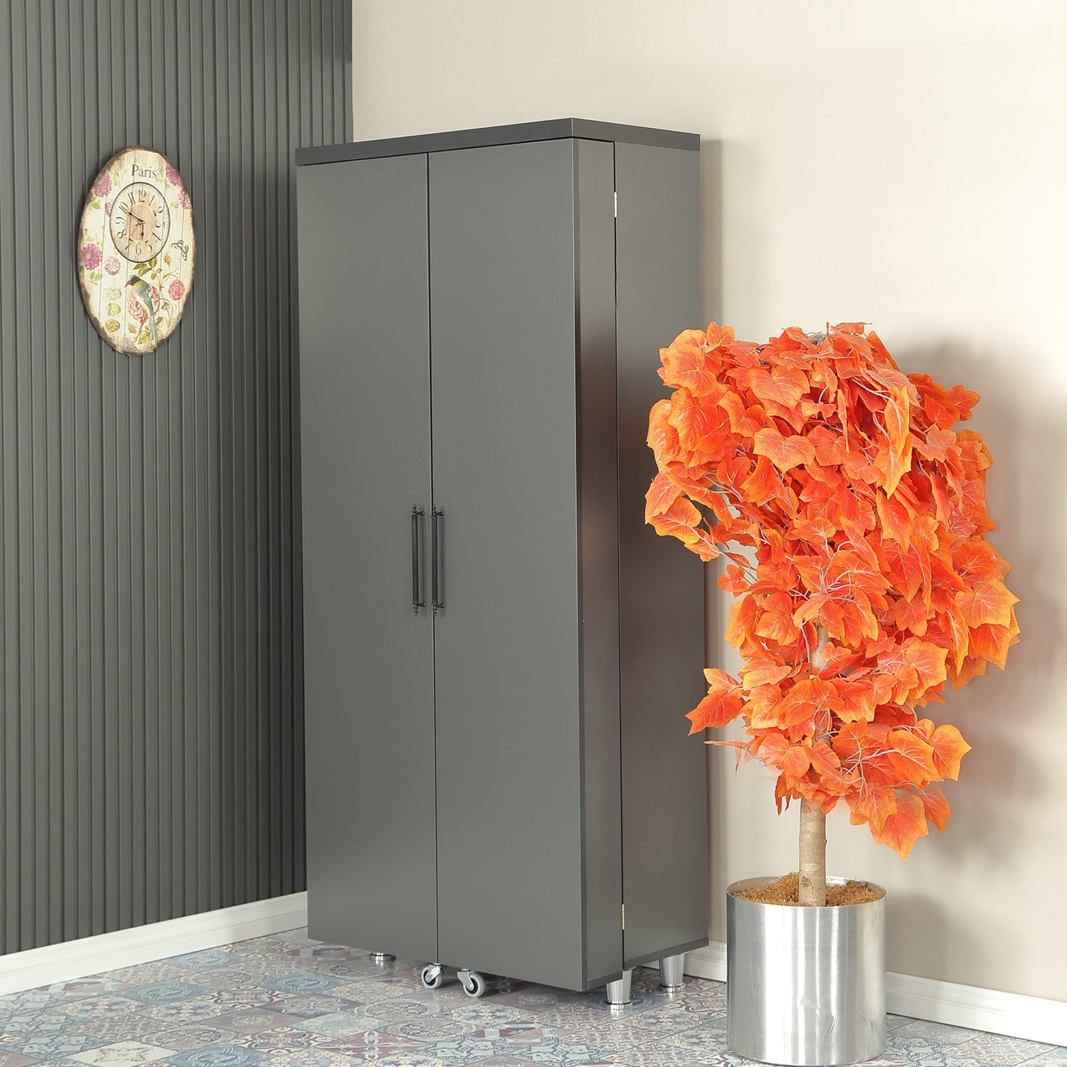 Armário multiusos – 80 cm x 180 cm x 42 cm – Antracite – Aglomerado