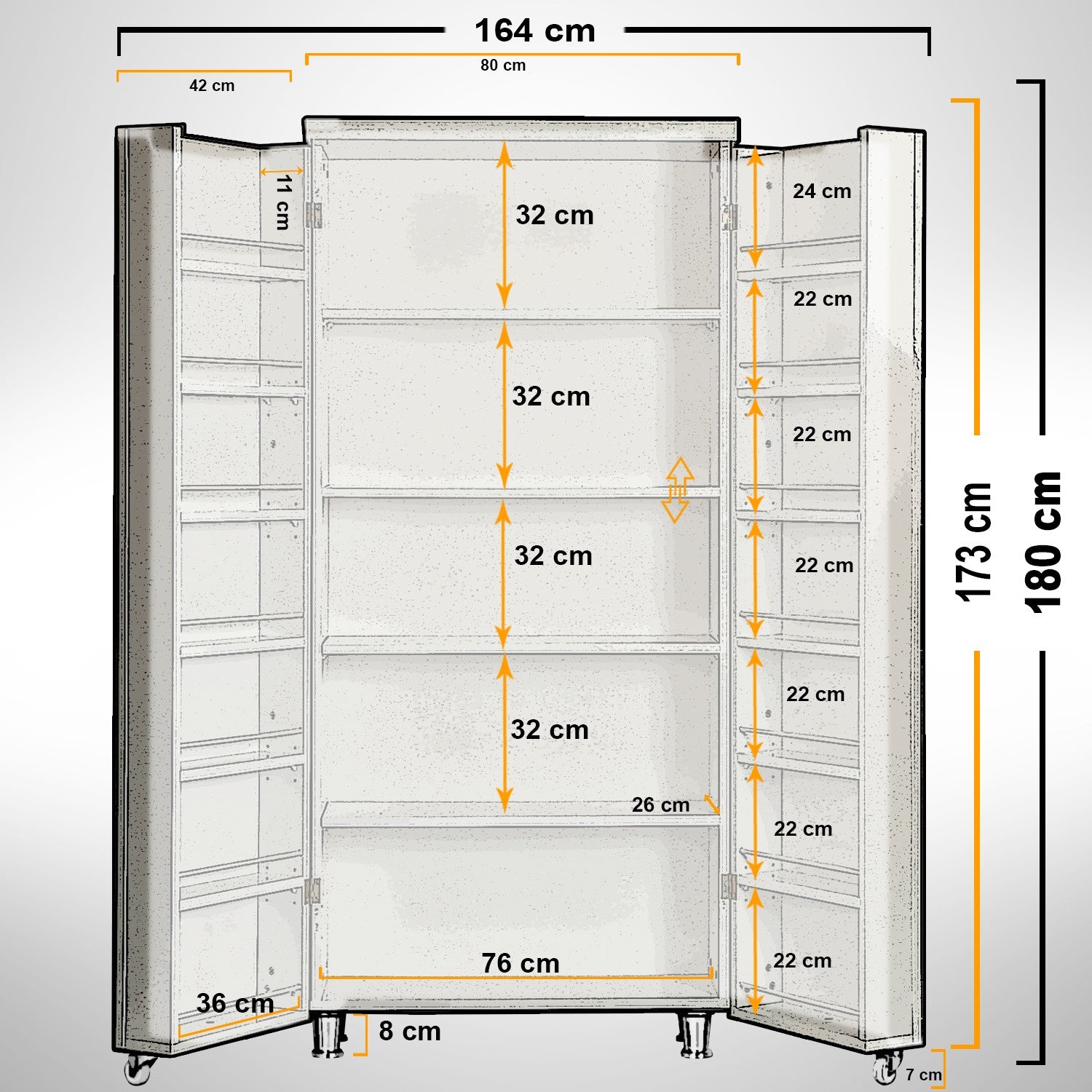 Armário multiusos – 80 cm x 180 cm x 42 cm – Antracite – Aglomerado