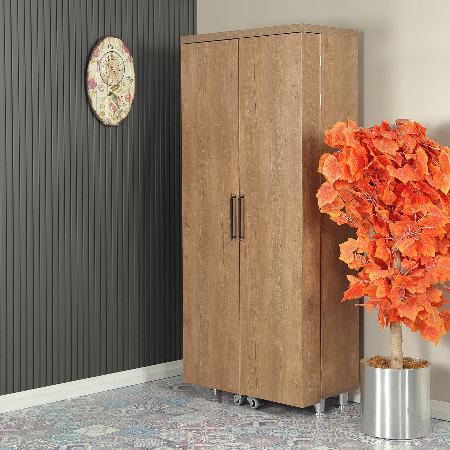 Armário multiuso – 80 cm x 180 cm x 42 cm – Carvalho escuro – Aglomerado