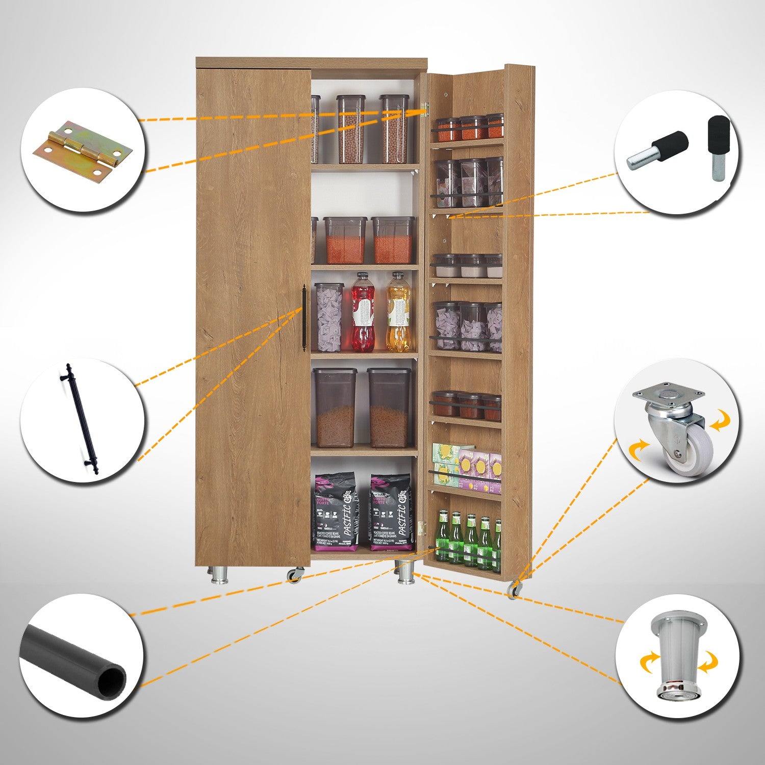 Armário multiuso – 80 cm x 180 cm x 42 cm – Carvalho escuro – Aglomerado