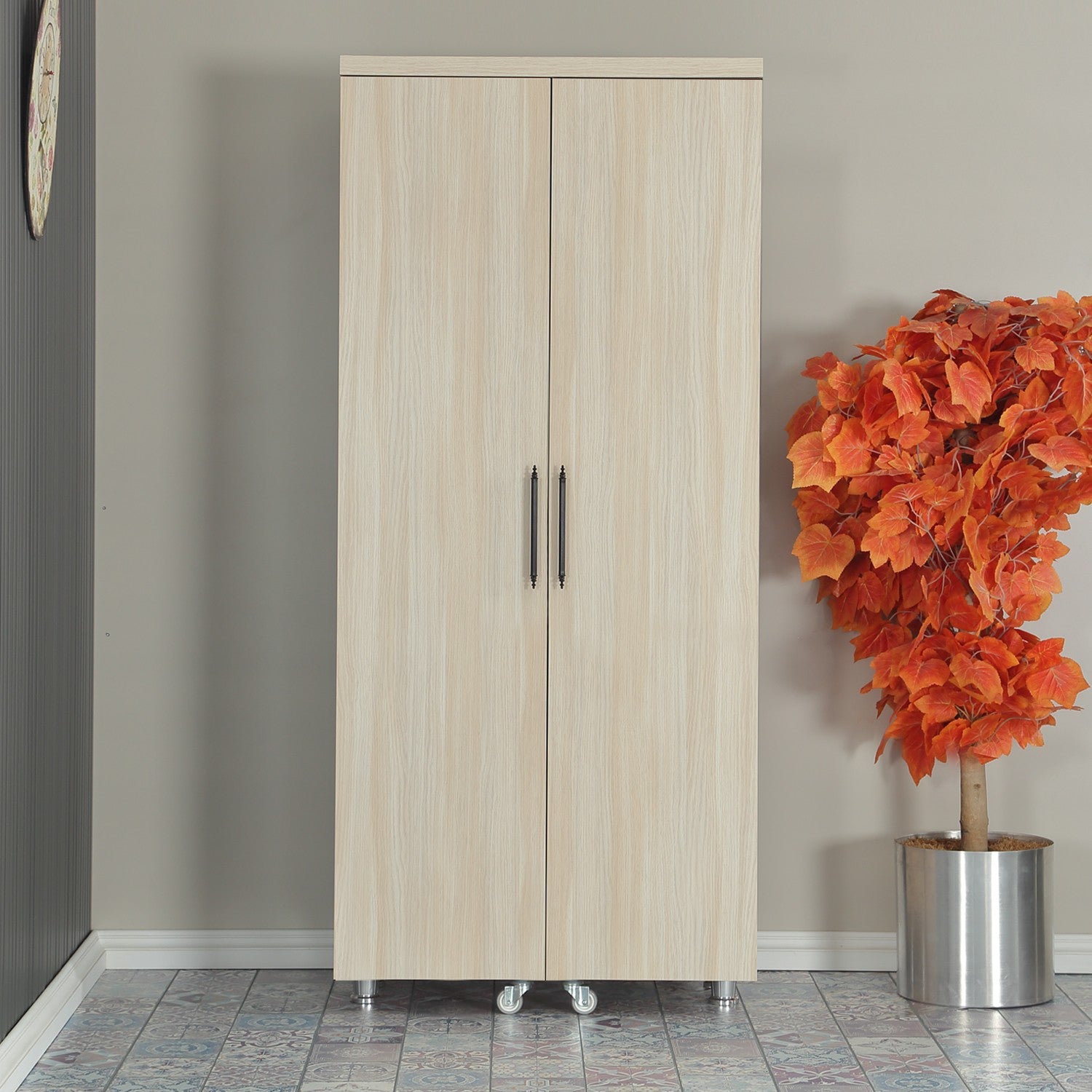 Armário multifunções – 80 cm x 180 cm x 42 cm – Carvalho claro – Aglomerado de madeira