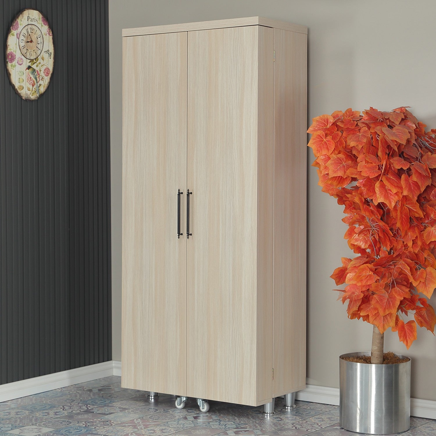 Armário multifunções – 80 cm x 180 cm x 42 cm – Carvalho claro – Aglomerado de madeira