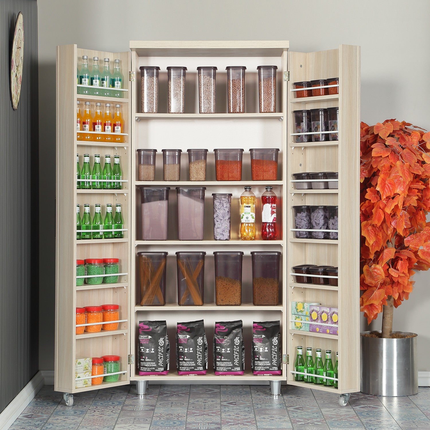 Armário multifunções – 80 cm x 180 cm x 42 cm – Carvalho claro – Aglomerado de madeira