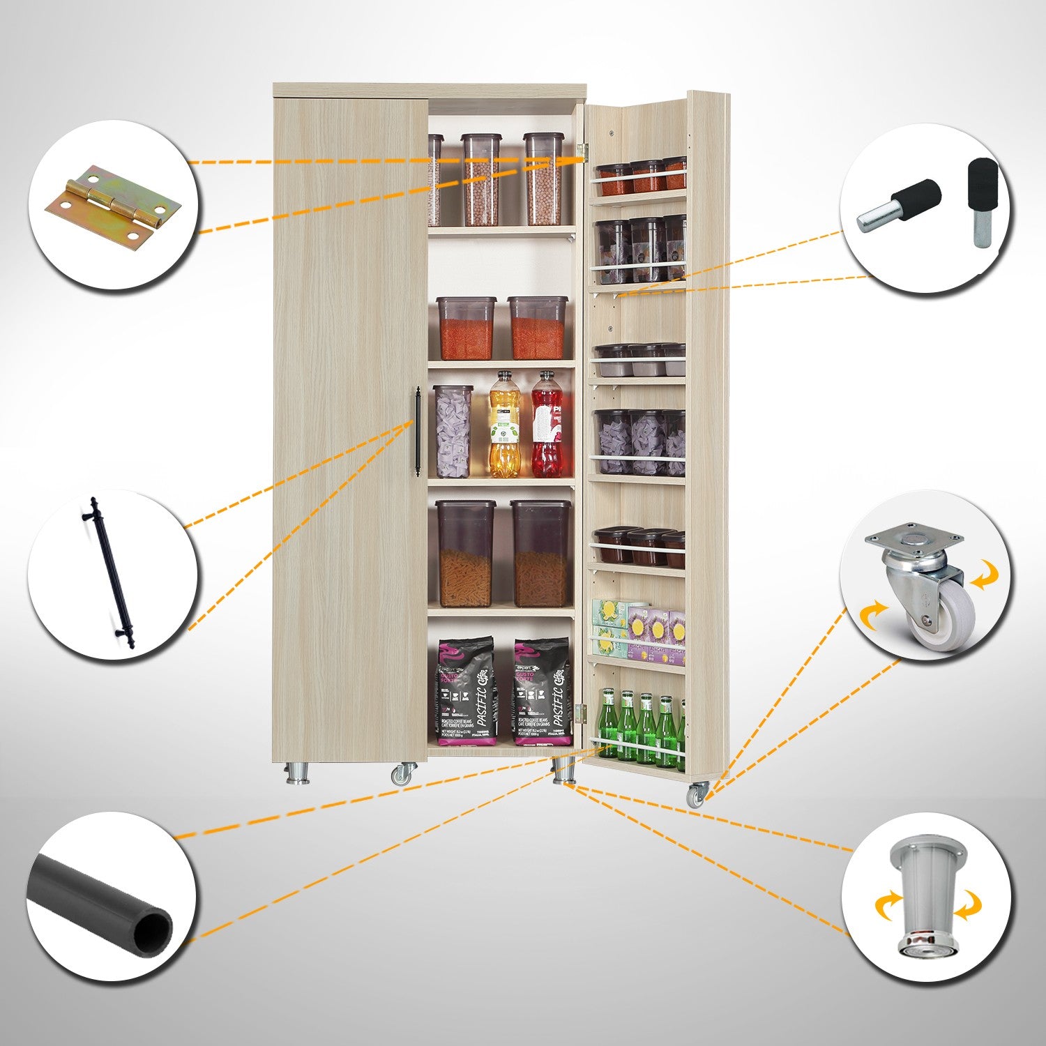 Armário multifunções – 80 cm x 180 cm x 42 cm – Carvalho claro – Aglomerado de madeira