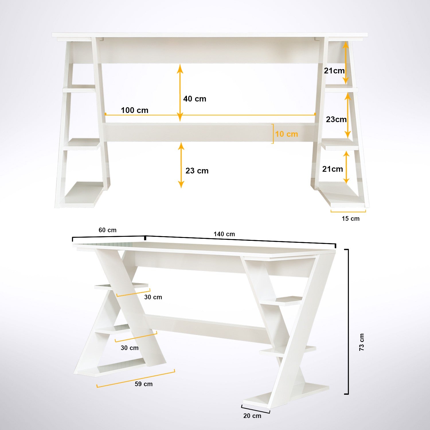Secretária de Estudo – 140 cm x 73 cm x 60 cm – Branco – Aglomerado