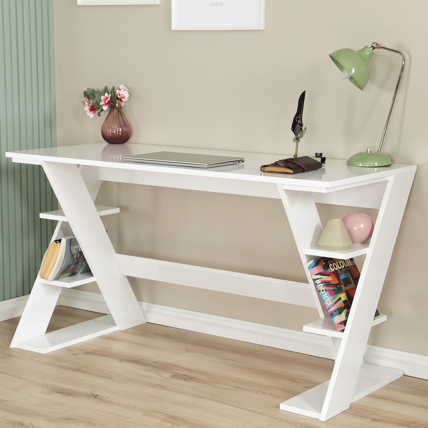 Secretária de Estudo – 140 cm x 73 cm x 60 cm – Branco – Aglomerado