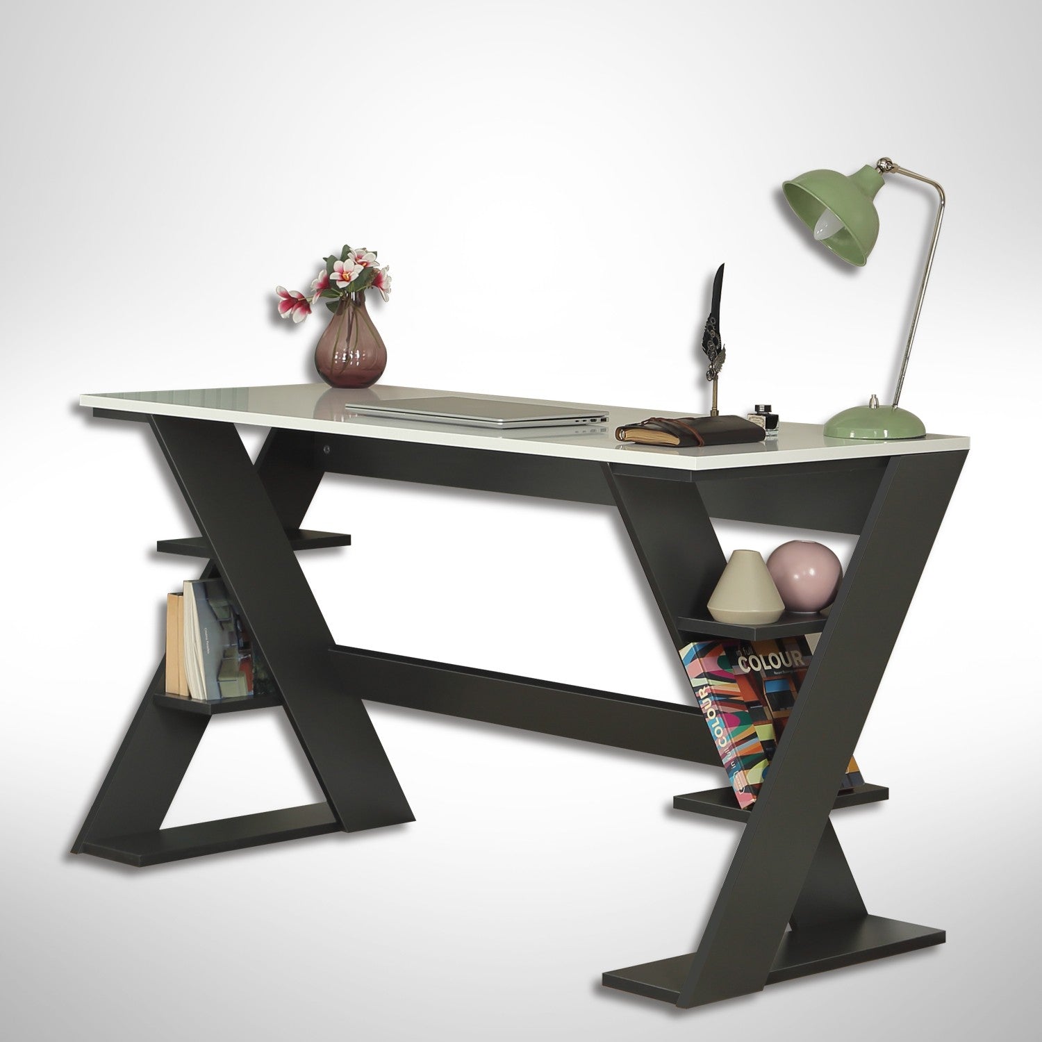 Secretária de Estudo – 140 cm x 73 cm x 60 cm – Antracite e Branco – Aglomerado