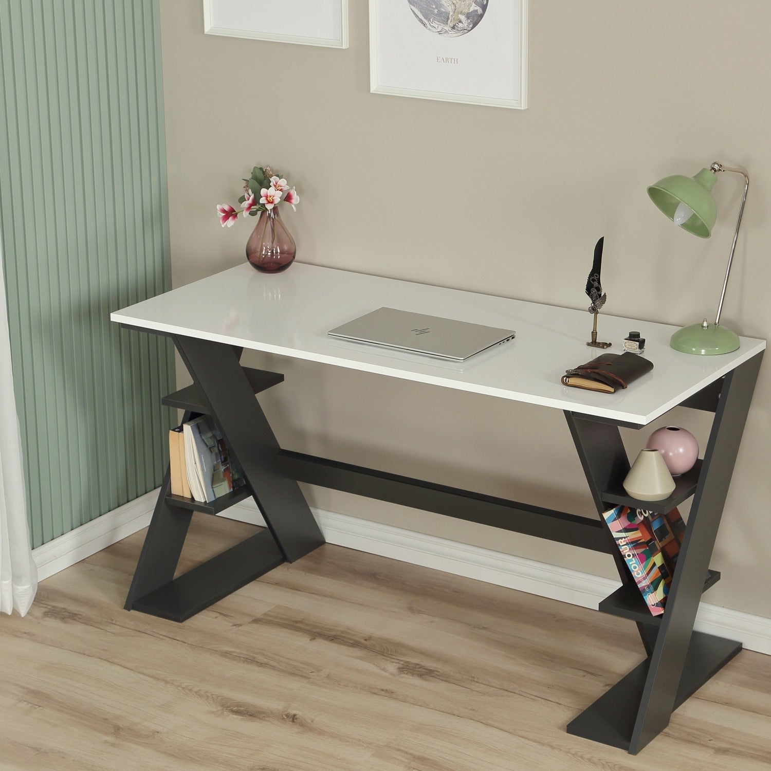 Secretária de Estudo – 140 cm x 73 cm x 60 cm – Antracite e Branco – Aglomerado