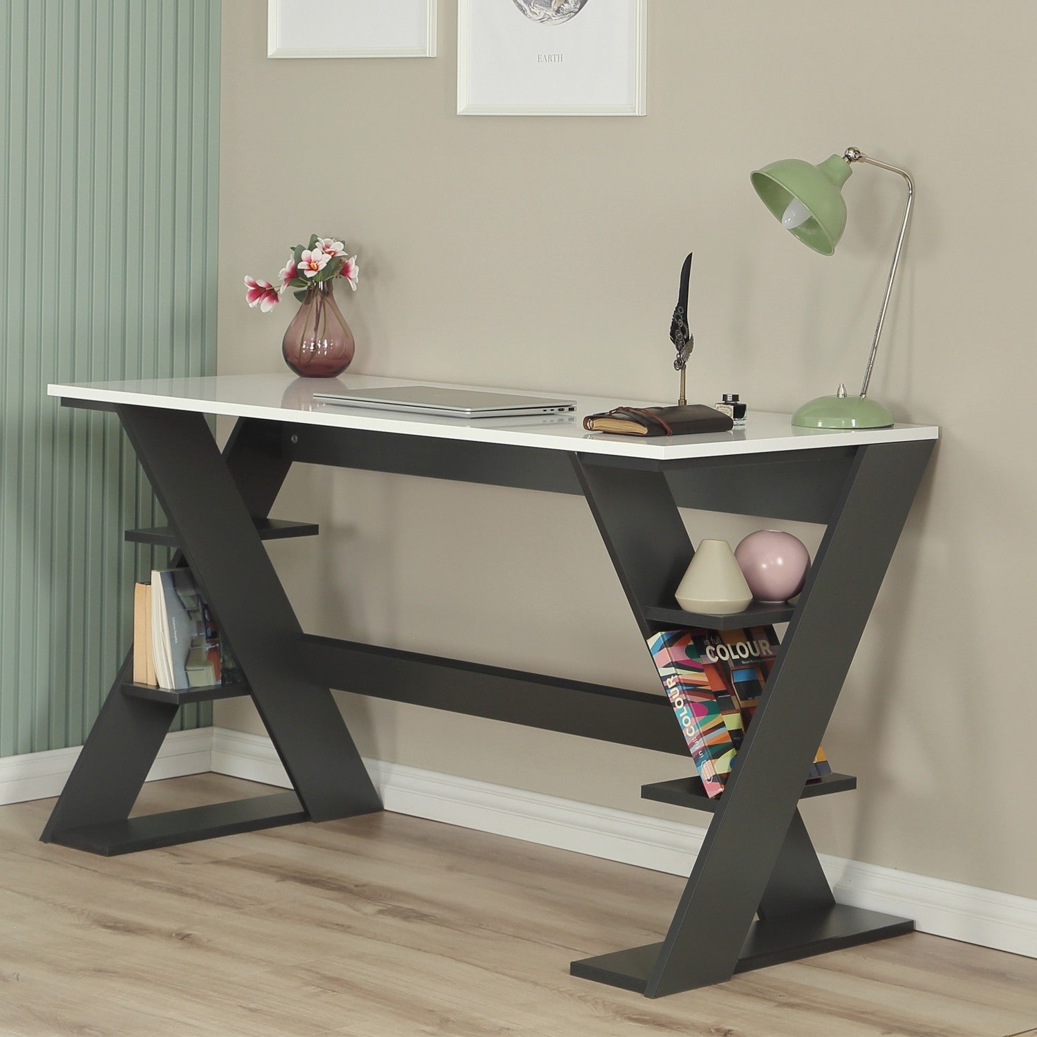 Secretária de Estudo – 140 cm x 73 cm x 60 cm – Antracite e Branco – Aglomerado