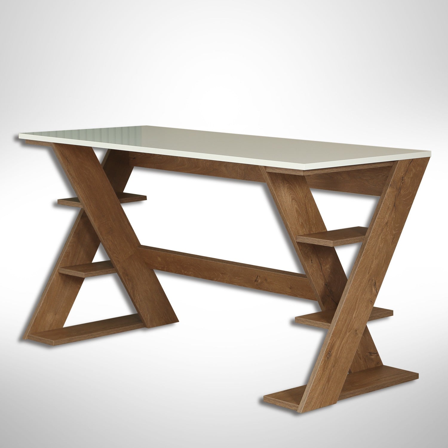 Secretária de Estudo - 140 cm x 73 cm x 60 cm - Carvalho Escuro e Branco - Aglomerado