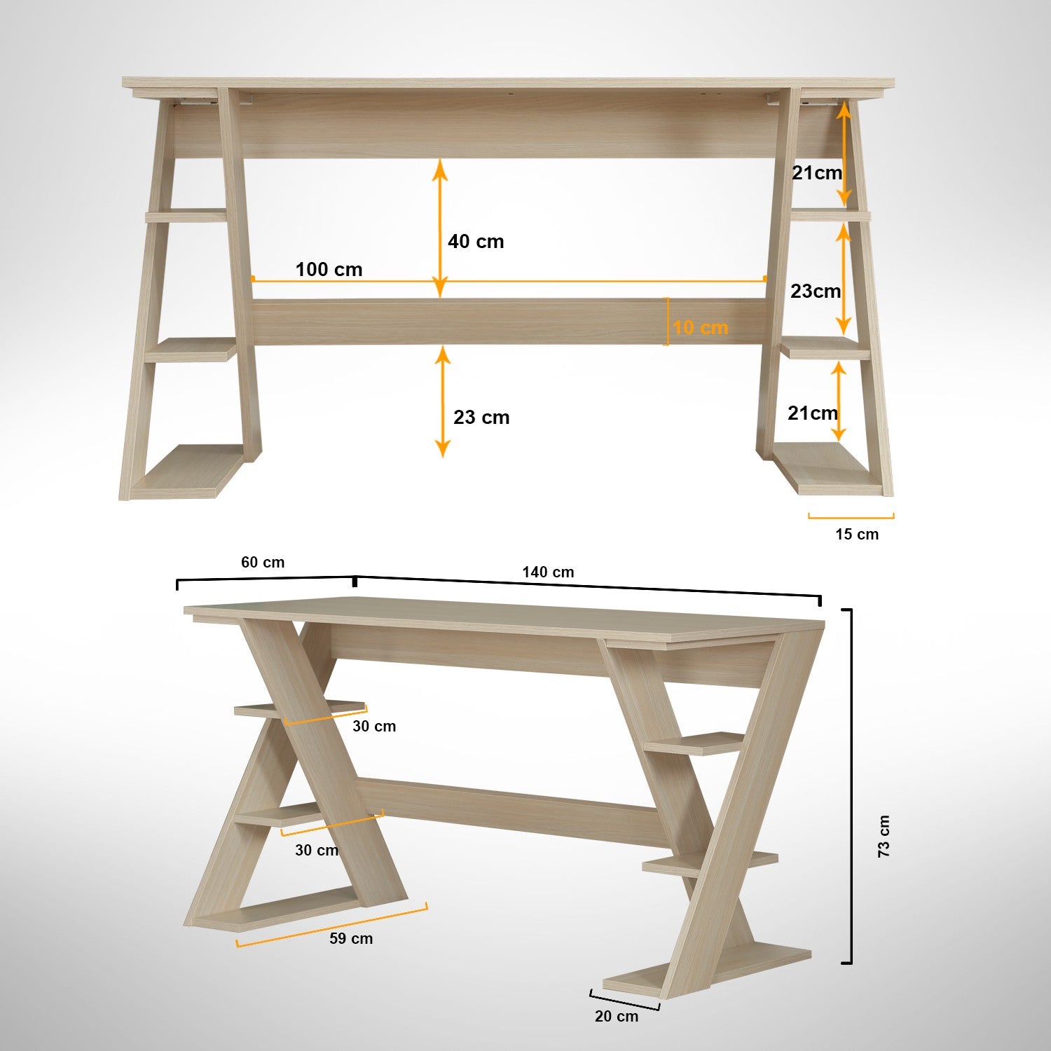 Secretária de Estudo – 140 cm x 73 cm x 60 cm – Carvalho Claro – Aglomerado