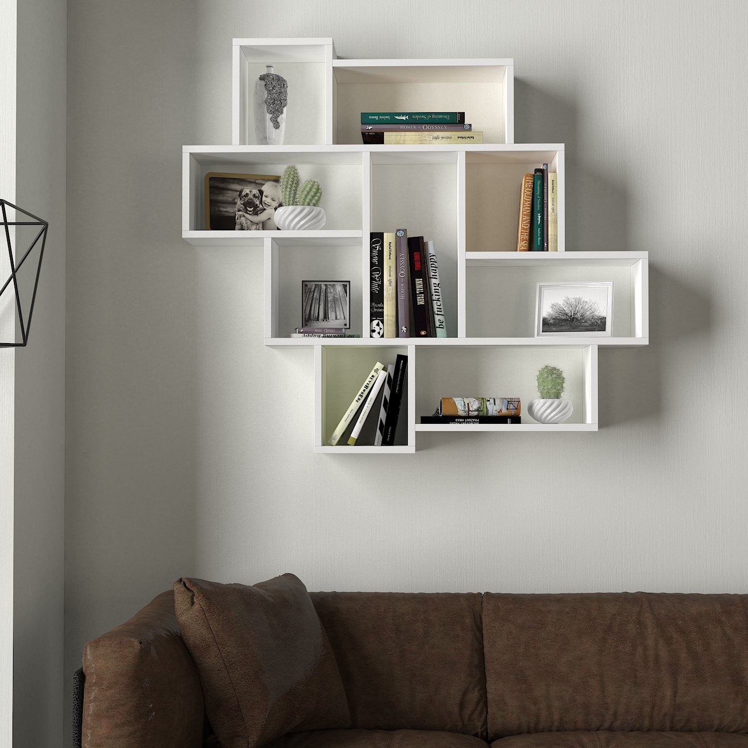 Prateleira de parede moderna, branca, 115,5 x 103,5 x 15 cm | Painel de partículas 100% revestido de melamina, 18 mm de espessura | Armazenamento elegante com várias prateleiras