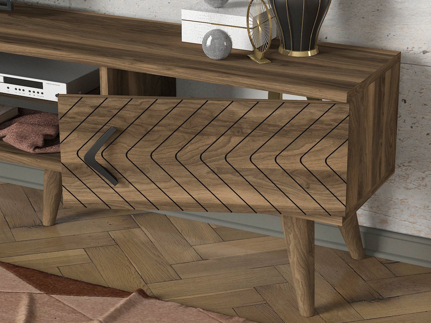 Móvel TV Nogueira 150cm com Múltiplas Prateleiras e Fixação de Parede - Armazenamento Extra Garantido