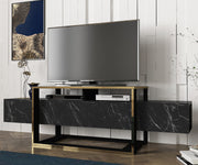 Móvel de TV moderno – 160 cm – preto e dourado – MDF revestido de melamina