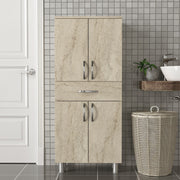 Armário de banheiro – 59,4 cm x 140 cm x 31,5 cm – Travertino – Placa de partícula revestida de melamina