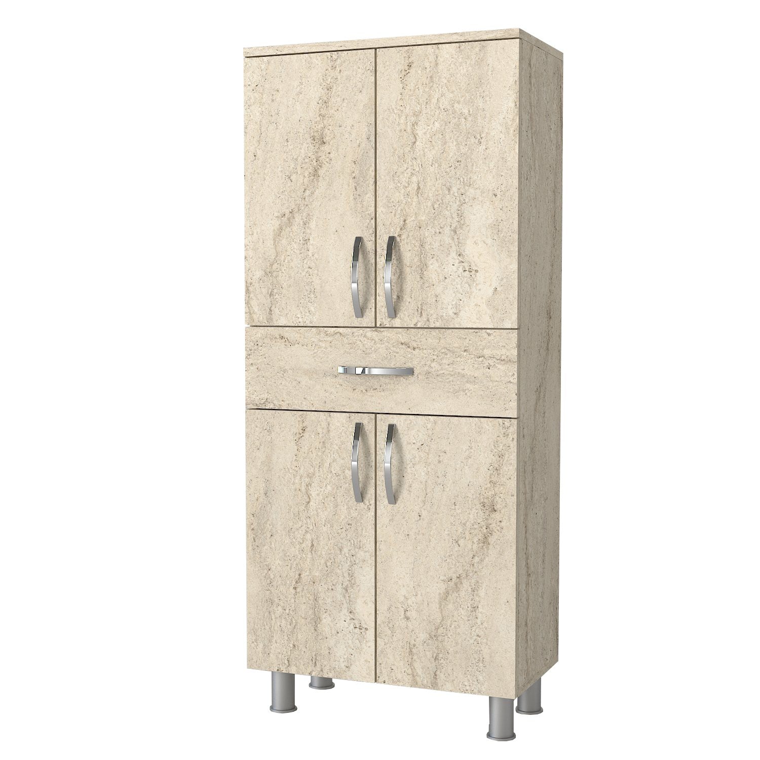 Armário de banheiro – 59,4 cm x 140 cm x 31,5 cm – Travertino – Placa de partícula revestida de melamina