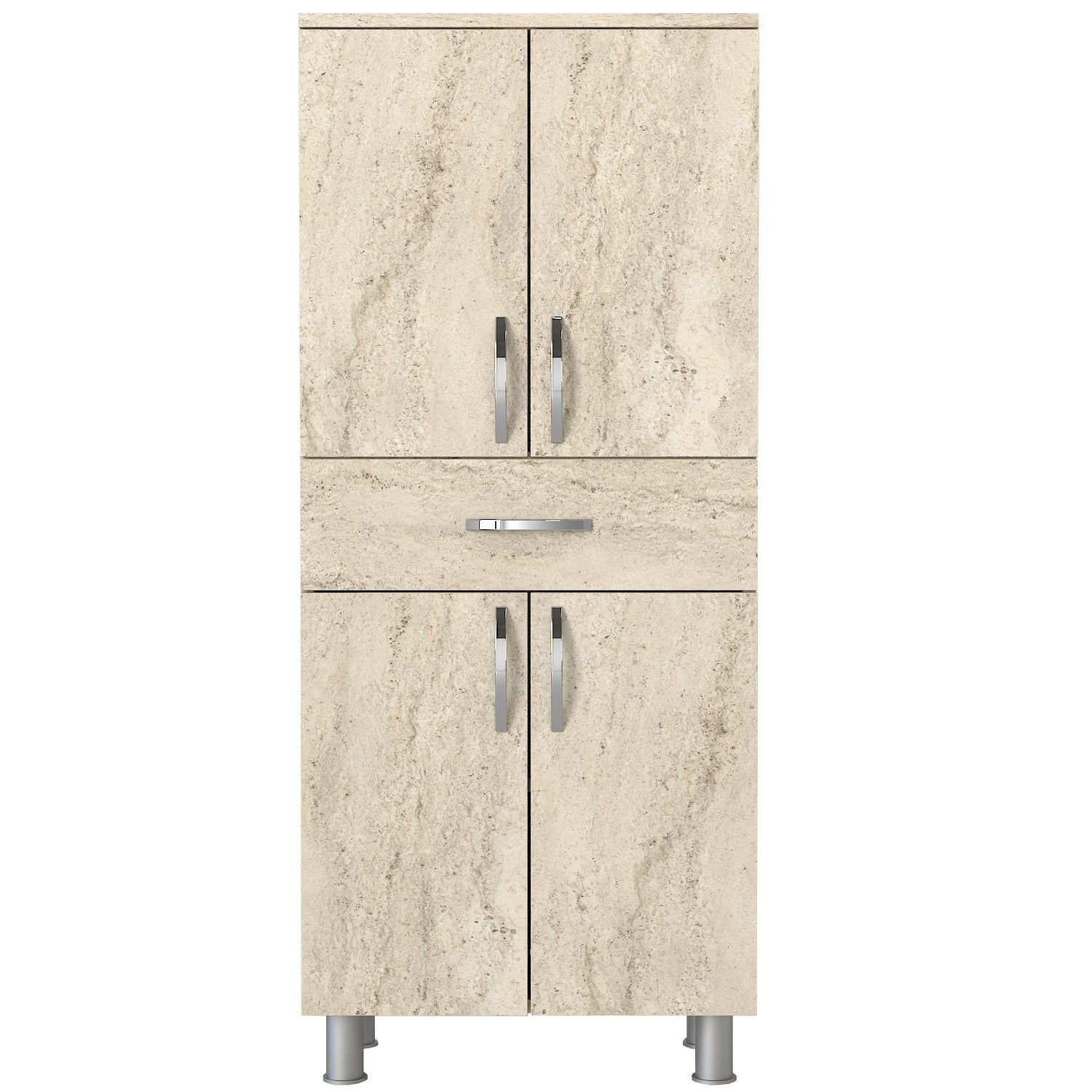 Armário de banheiro – 59,4 cm x 140 cm x 31,5 cm – Travertino – Placa de partícula revestida de melamina