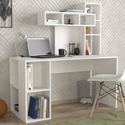 Secretária de Estudo – 140 cm x 153.8 cm x 60 cm – Branco e Dourado – Painel de Partículas