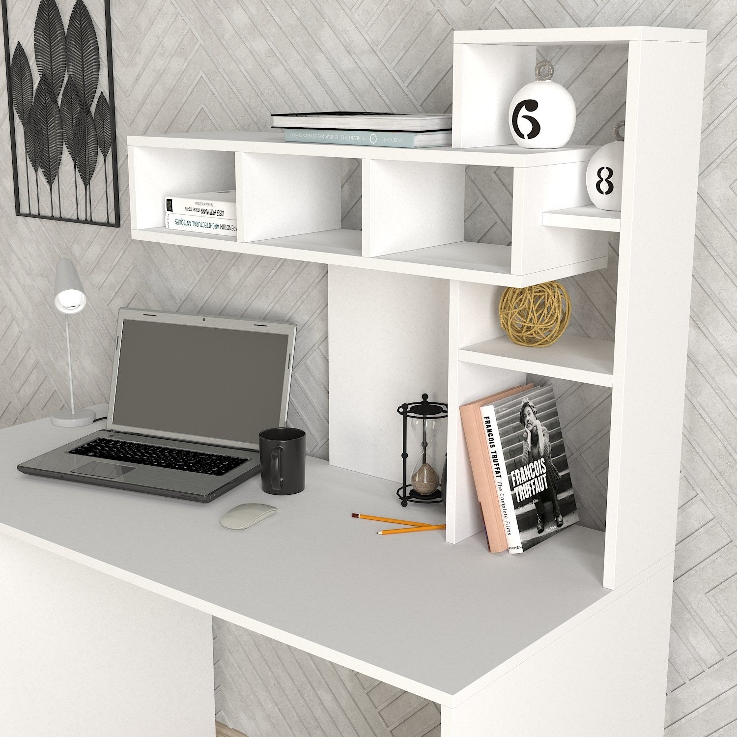 Secretária de Estudo – 140 cm x 153.8 cm x 60 cm – Branco e Dourado – Painel de Partículas