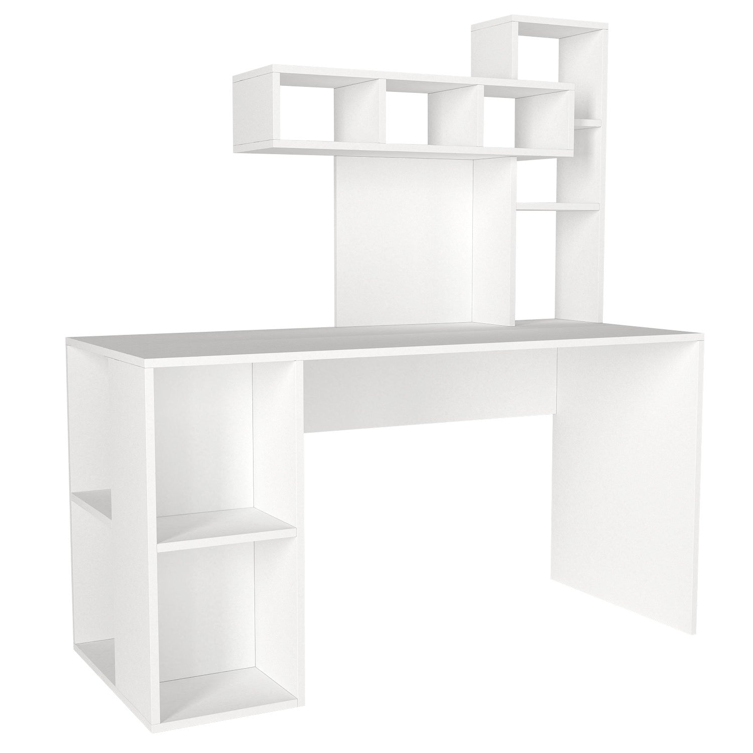 Secretária de Estudo – 140 cm x 153.8 cm x 60 cm – Branco e Dourado – Painel de Partículas