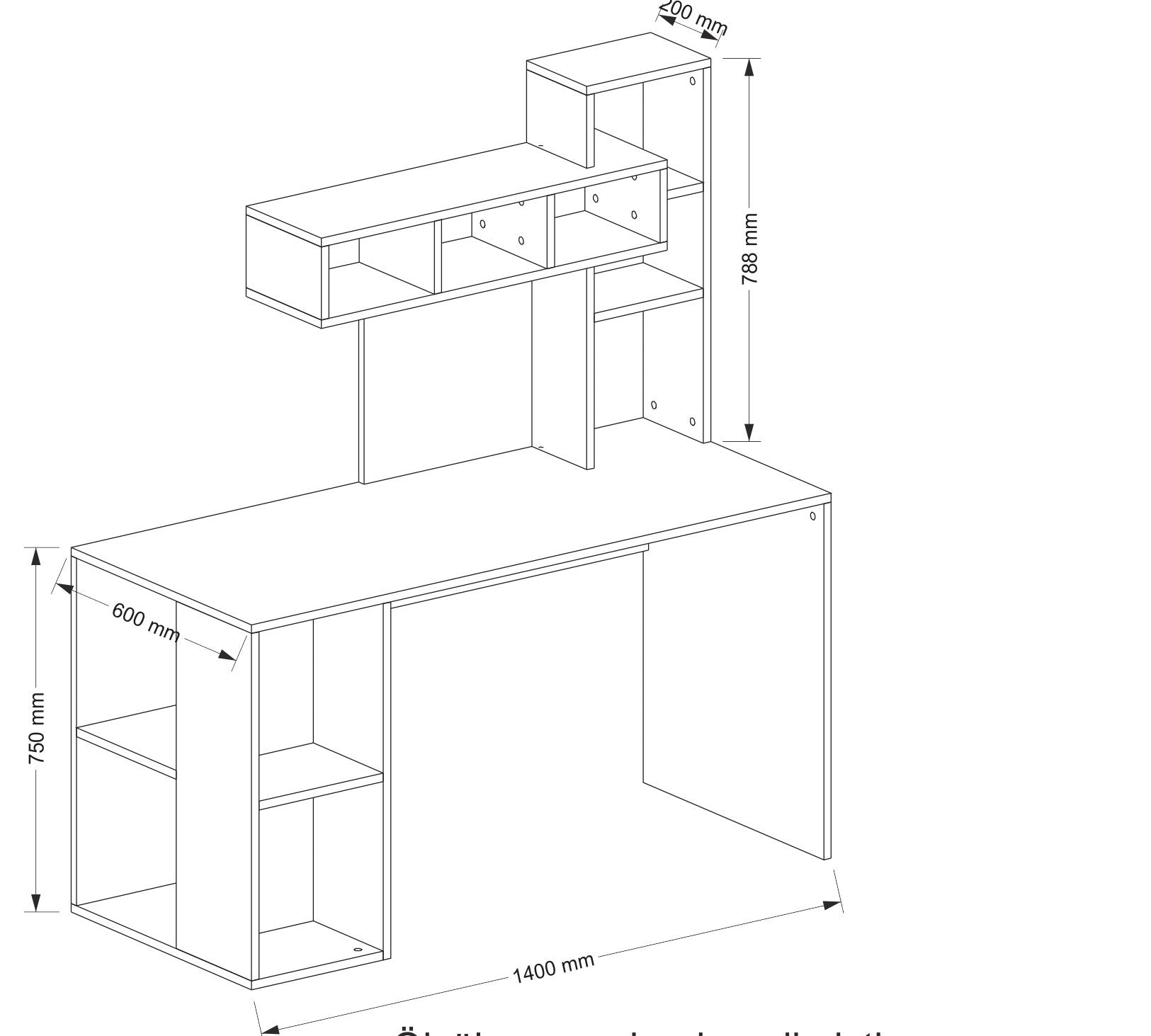 Secretária de Estudo – 140 cm x 153.8 cm x 60 cm – Branco e Dourado – Painel de Partículas