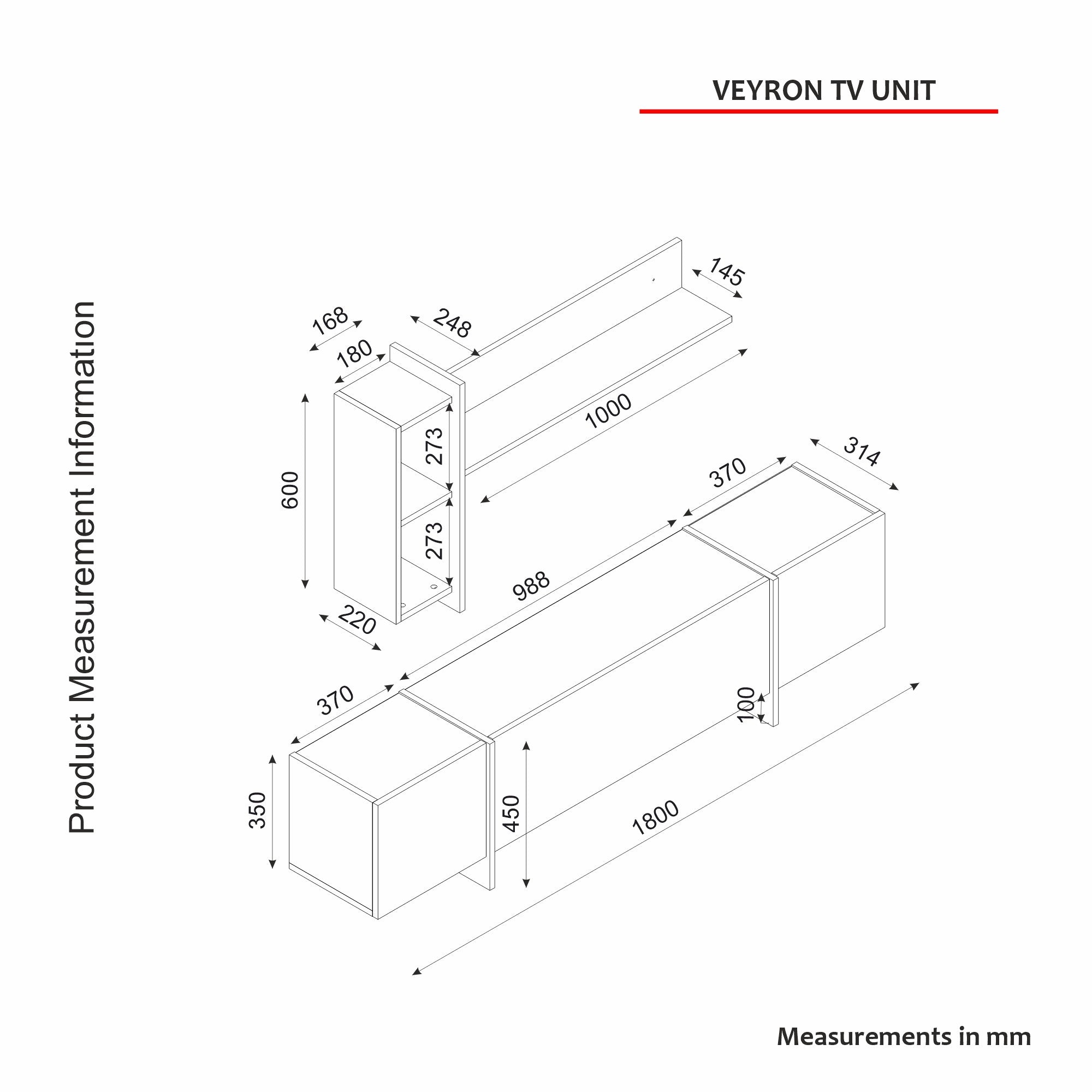 Móvel de TV – 180 cm x 45 cm x 32.3 cm – Travertino e Arenito – Painel de partículas revestido a melamina