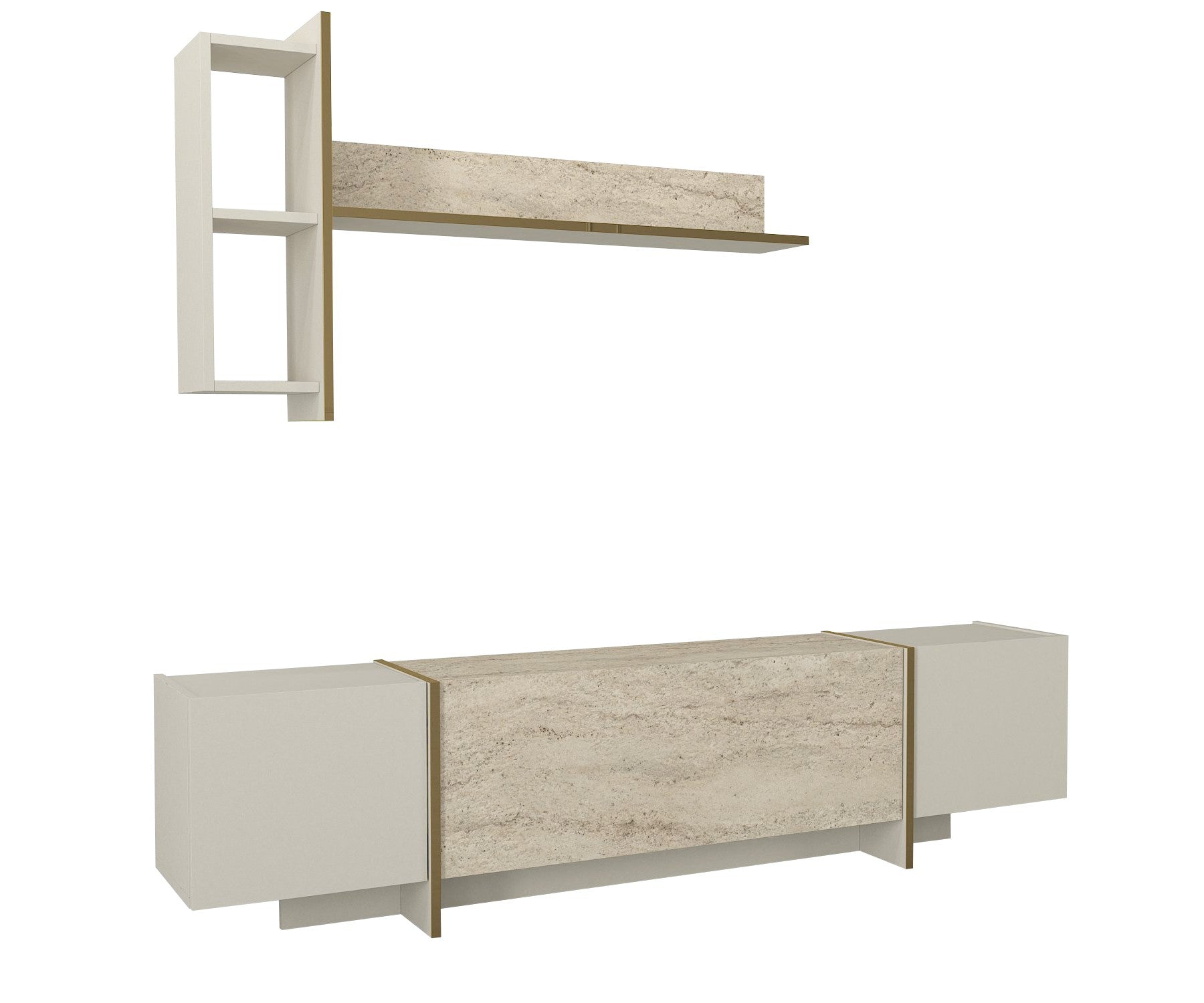 Móvel de TV – 180 cm x 45 cm x 32.3 cm – Travertino e Arenito – Painel de partículas revestido a melamina