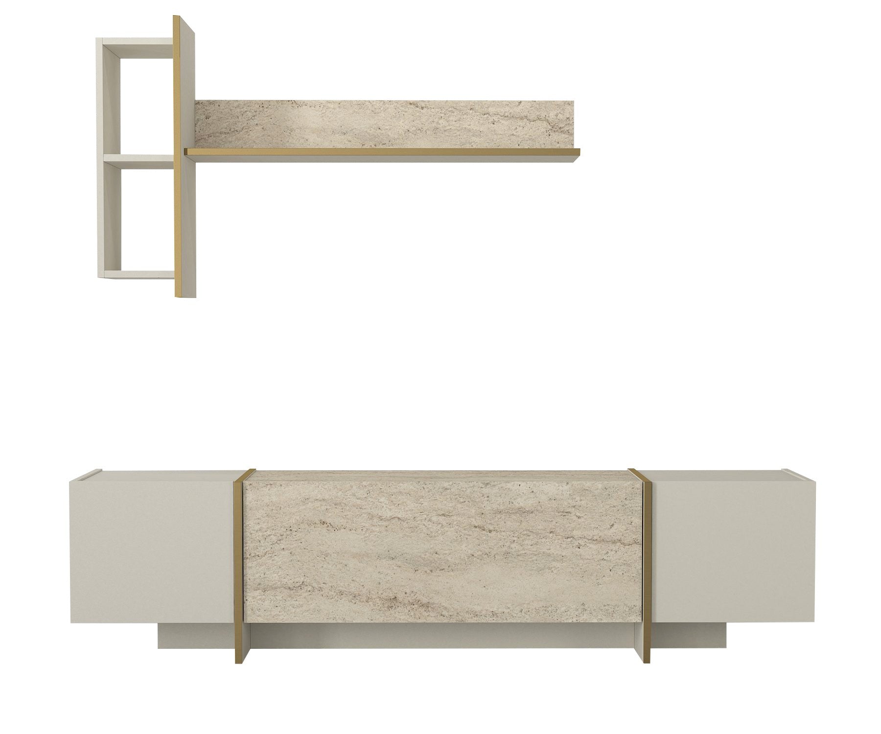 Móvel de TV – 180 cm x 45 cm x 32.3 cm – Travertino e Arenito – Painel de partículas revestido a melamina