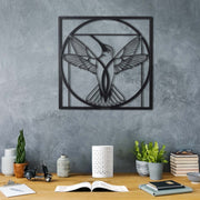 Arte de Parede Metálica Da Vinci Bird - Decoração Moderna em Metal Preto 50x50cm