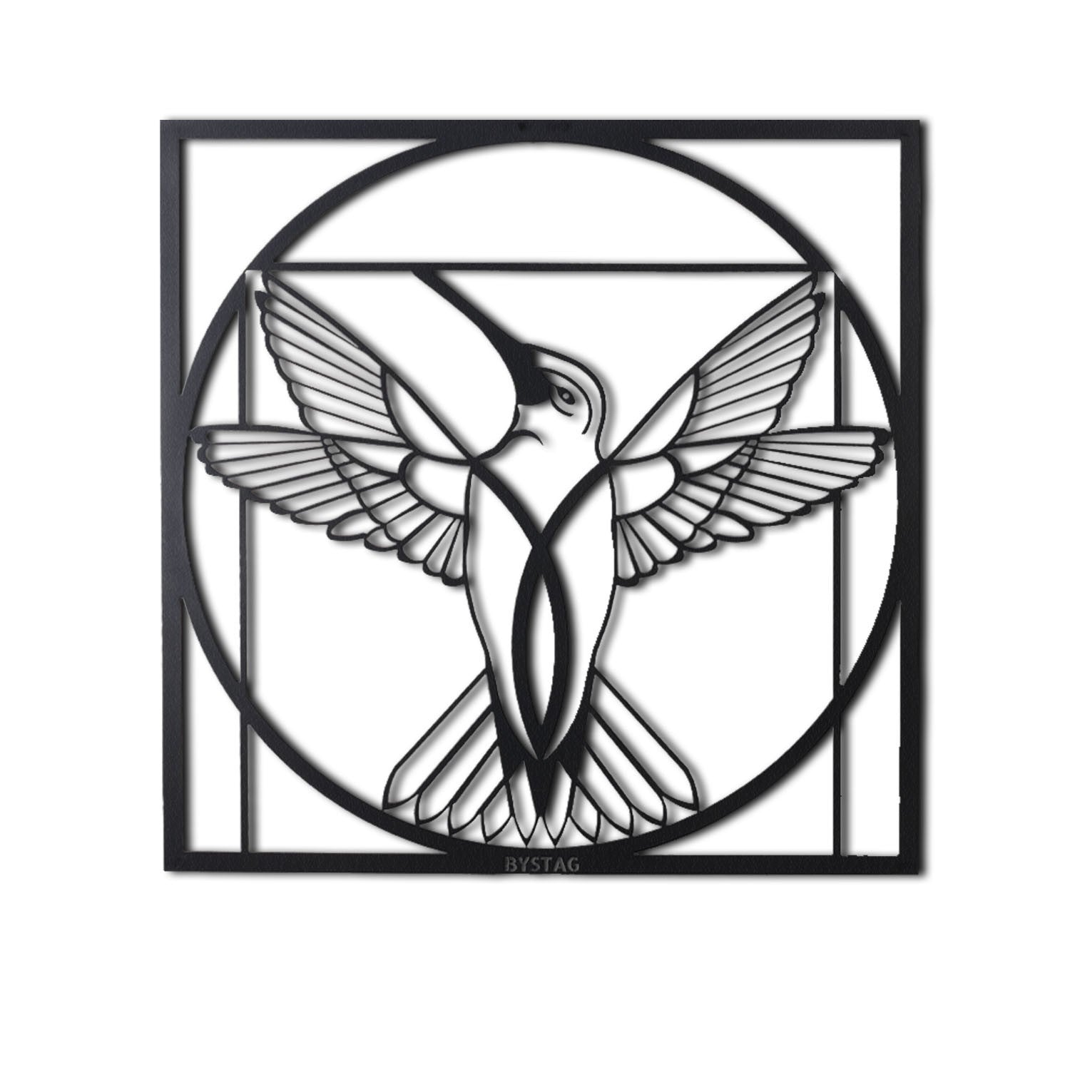 Arte de Parede Metálica Da Vinci Bird - Decoração Moderna em Metal Preto 50x50cm