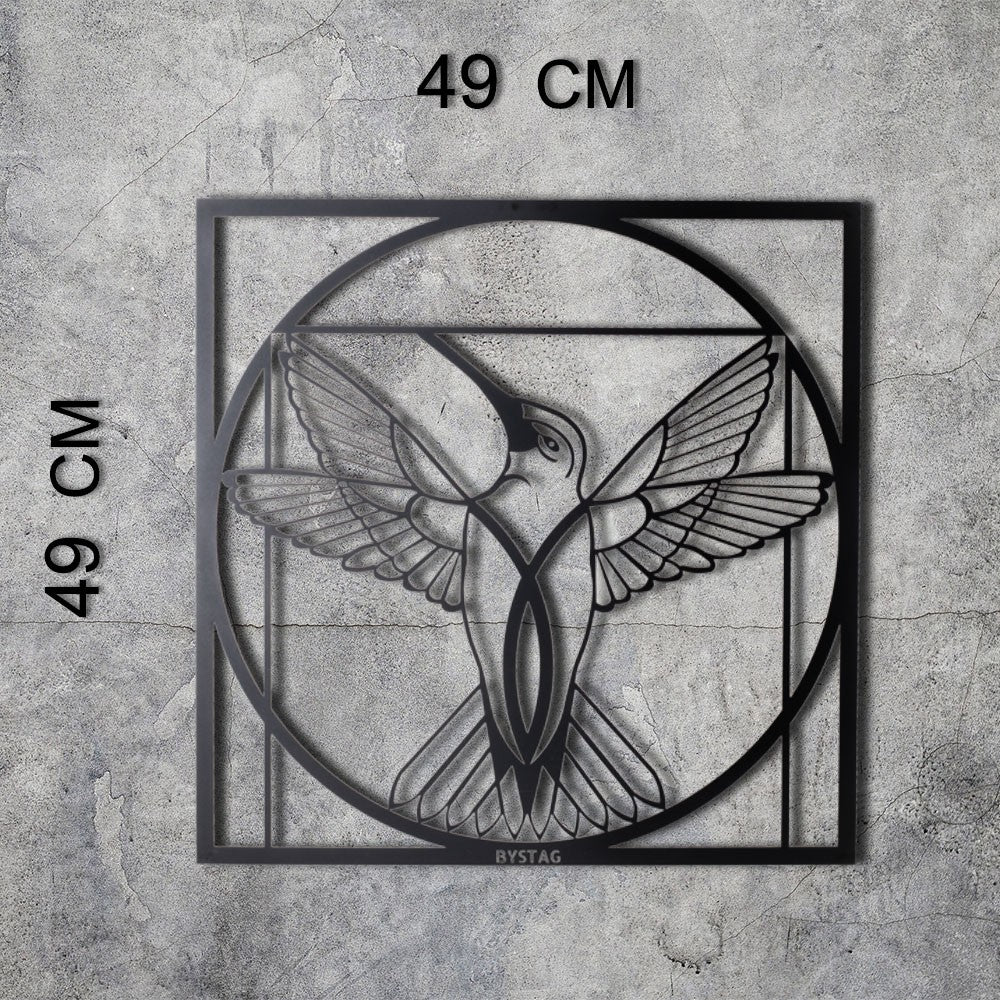 Arte de Parede Metálica Da Vinci Bird - Decoração Moderna em Metal Preto 50x50cm