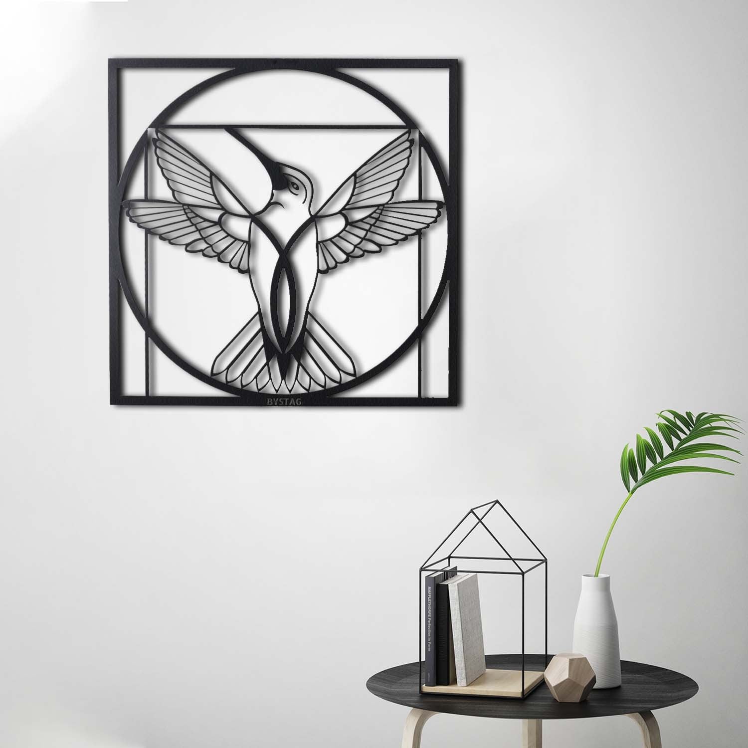 Arte de Parede Metálica Da Vinci Bird - Decoração Moderna em Metal Preto 50x50cm