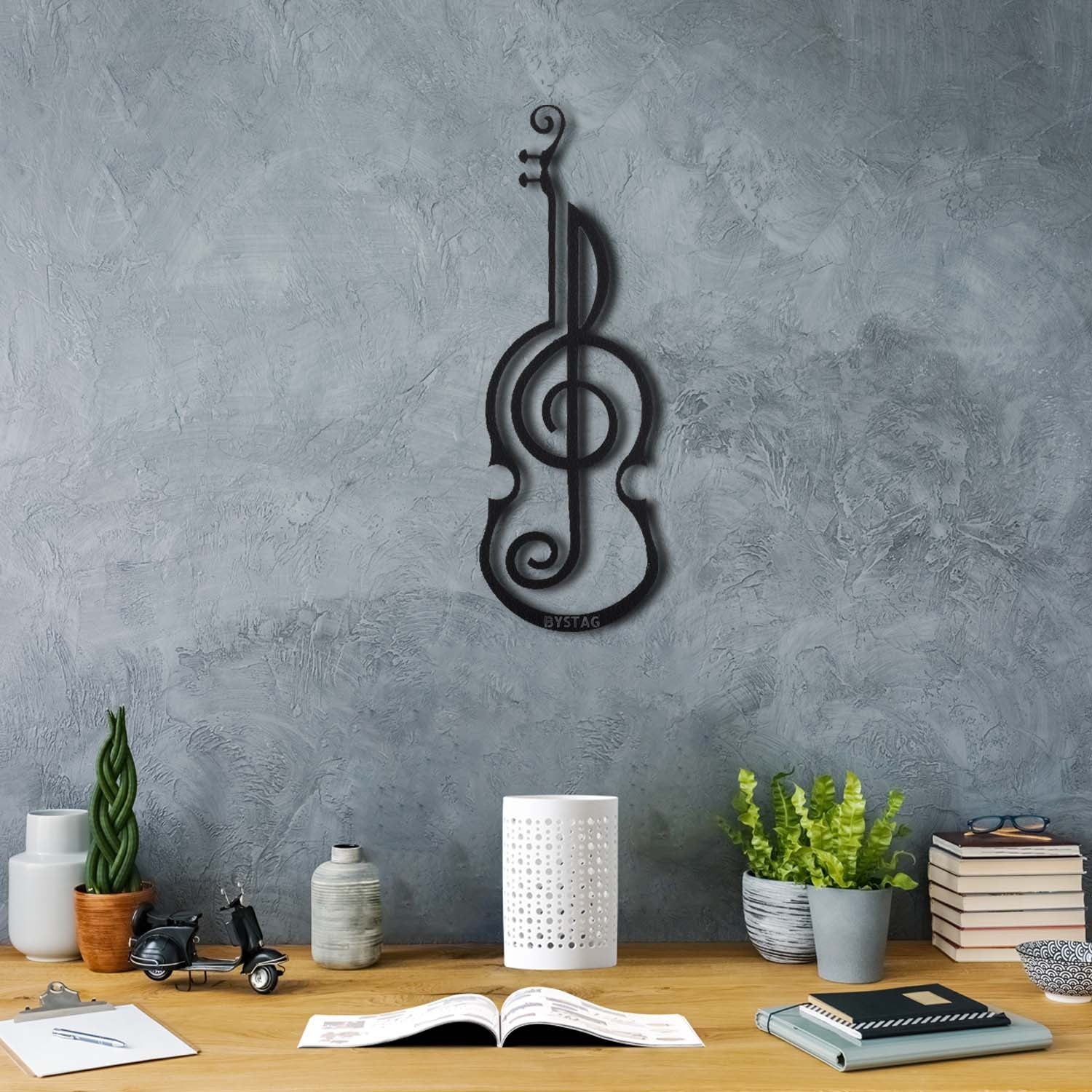 Violino Decorativo de Metal Preto para Parede - Acessório Artístico 50x17cm