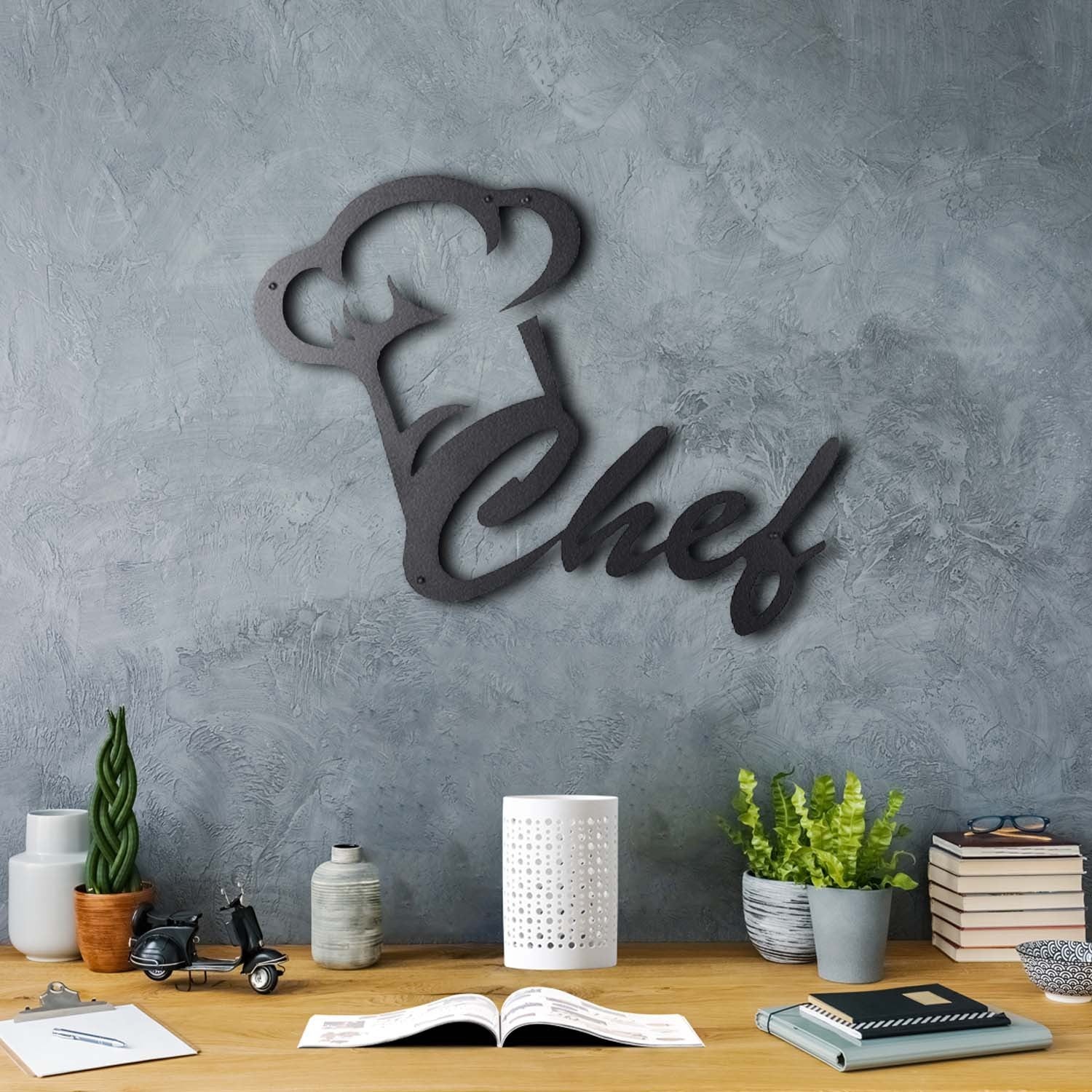 Acessório Decorativo de Parede Chef em Metal Preto - 32x46cm
